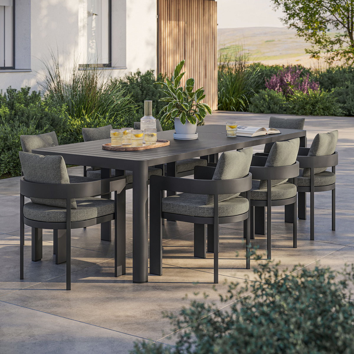 Tahoe 9-Piece Outdoor Patio Aluminum Dining Set With Extendable Table - Gray Charcoal