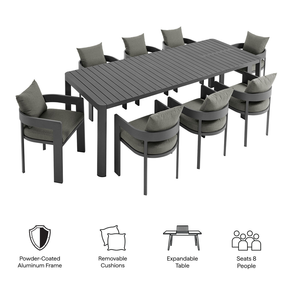 Tahoe 9-Piece Outdoor Patio Aluminum Dining Set With Extendable Table - Gray Charcoal