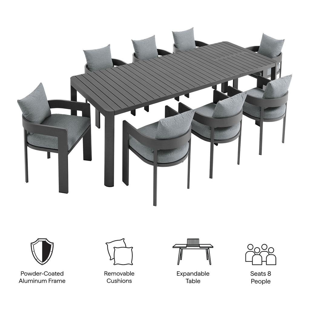 Tahoe 9-Piece Outdoor Patio Aluminum Dining Set With Extendable Table - Gray Gray
