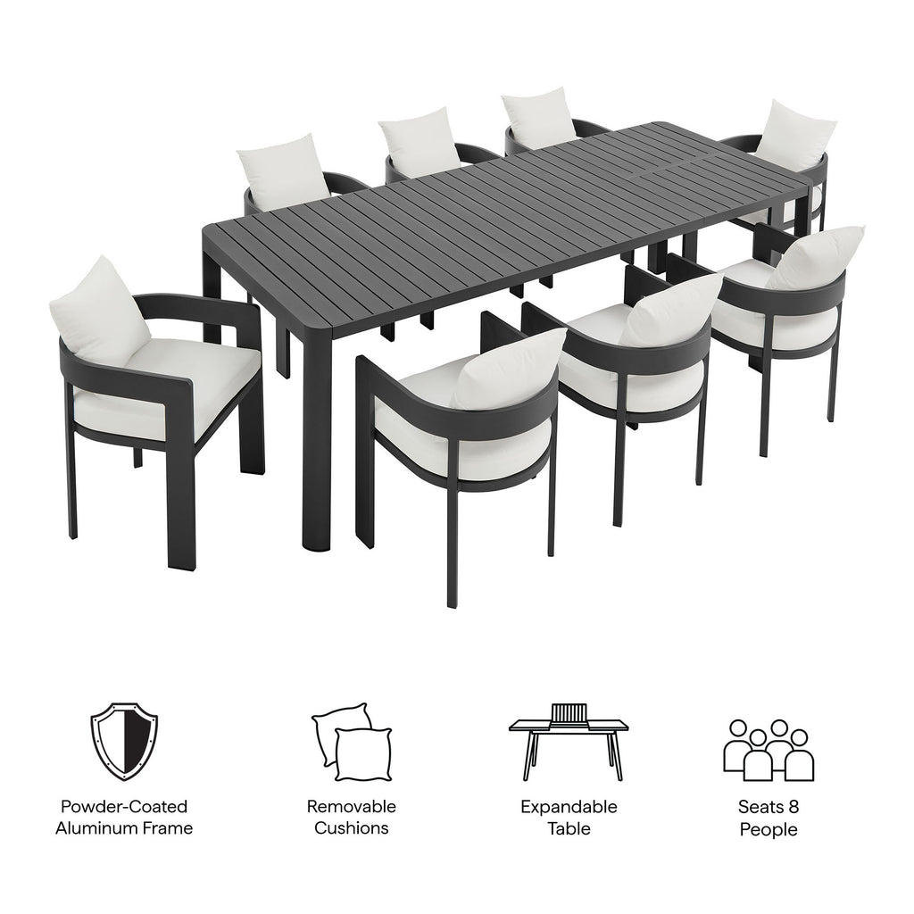 Tahoe 9-Piece Outdoor Patio Aluminum Dining Set With Extendable Table - Gray White