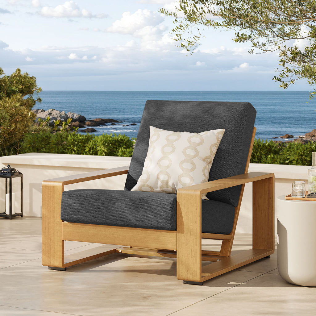 Lirienne Outdoor Patio Aluminum Faux Wood Armchair - Charcoal Natural