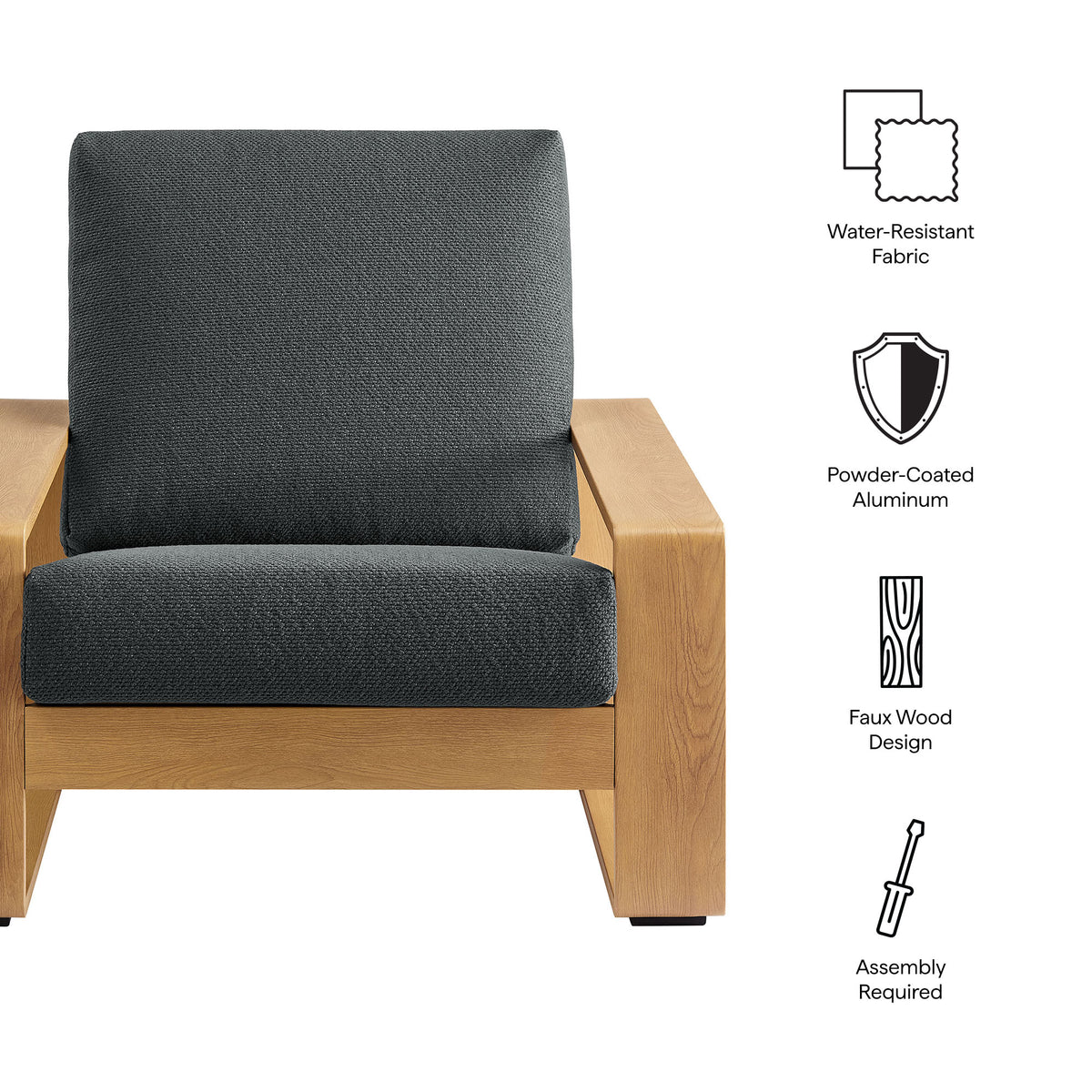 Lirienne Outdoor Patio Aluminum Faux Wood Armchair - Charcoal Natural