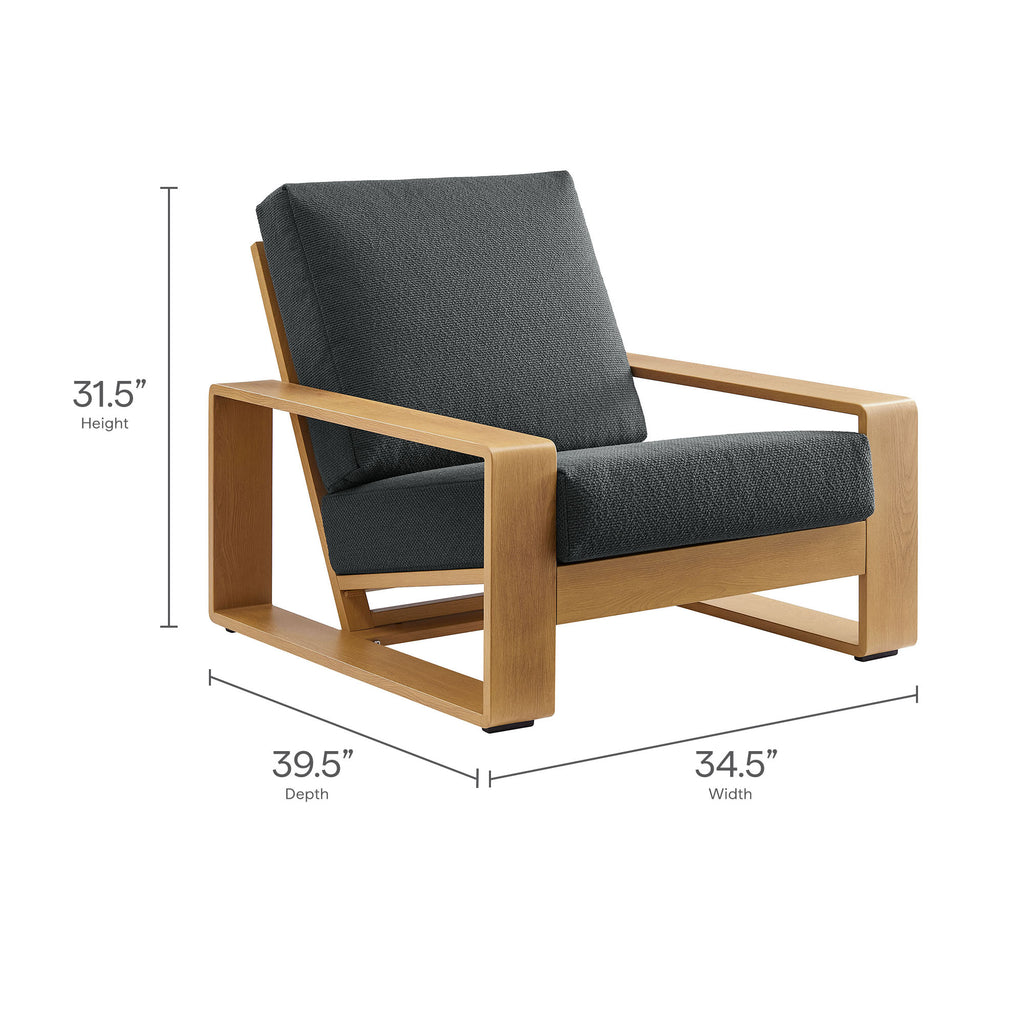Lirienne 4-Piece Outdoor Patio Aluminum Faux Wood Furniture Set - Charcoal Natural (2 Armchairs, Sofa, Coffee Table)