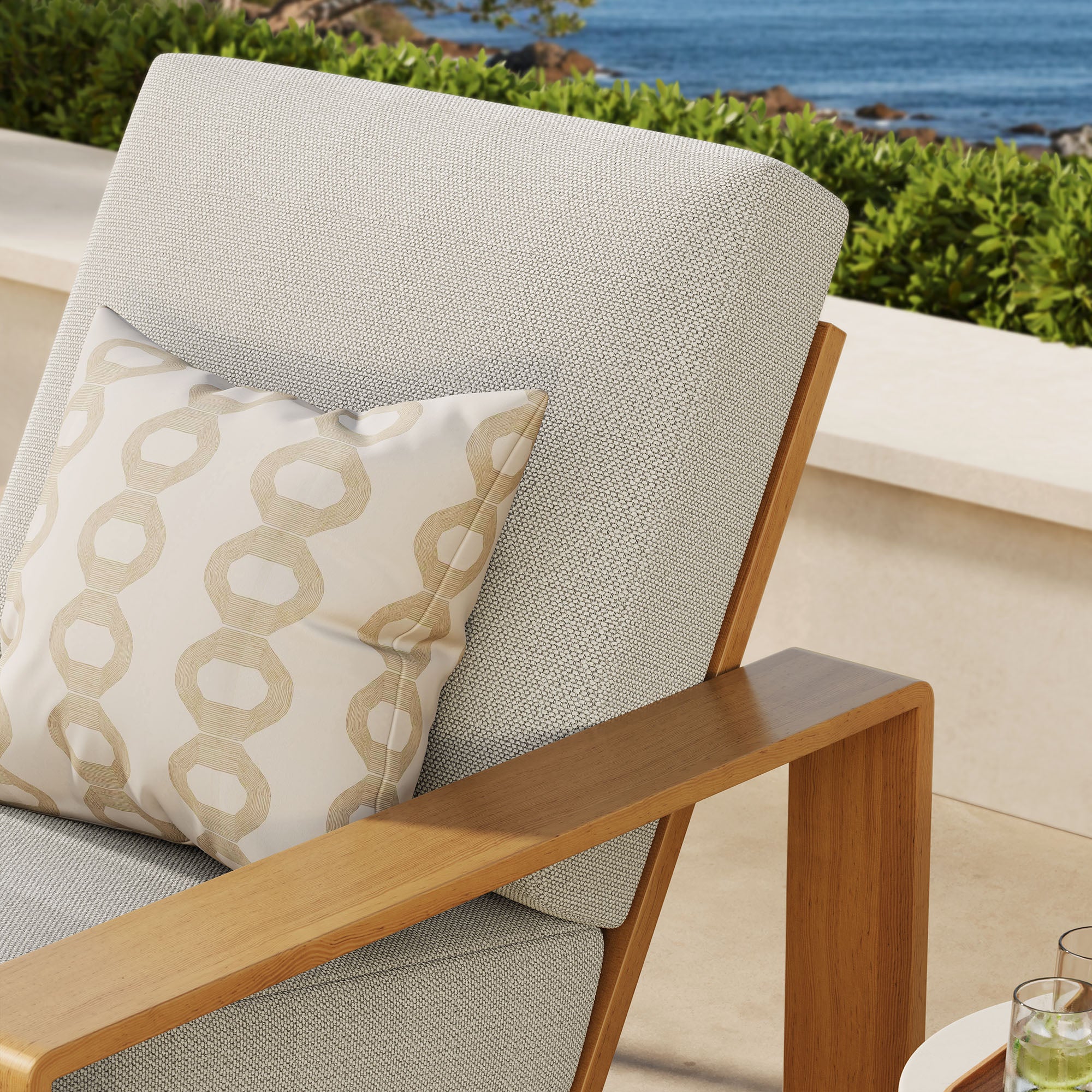 Lirienne Outdoor Patio Aluminum Faux Wood Armchair - Ivory Natural