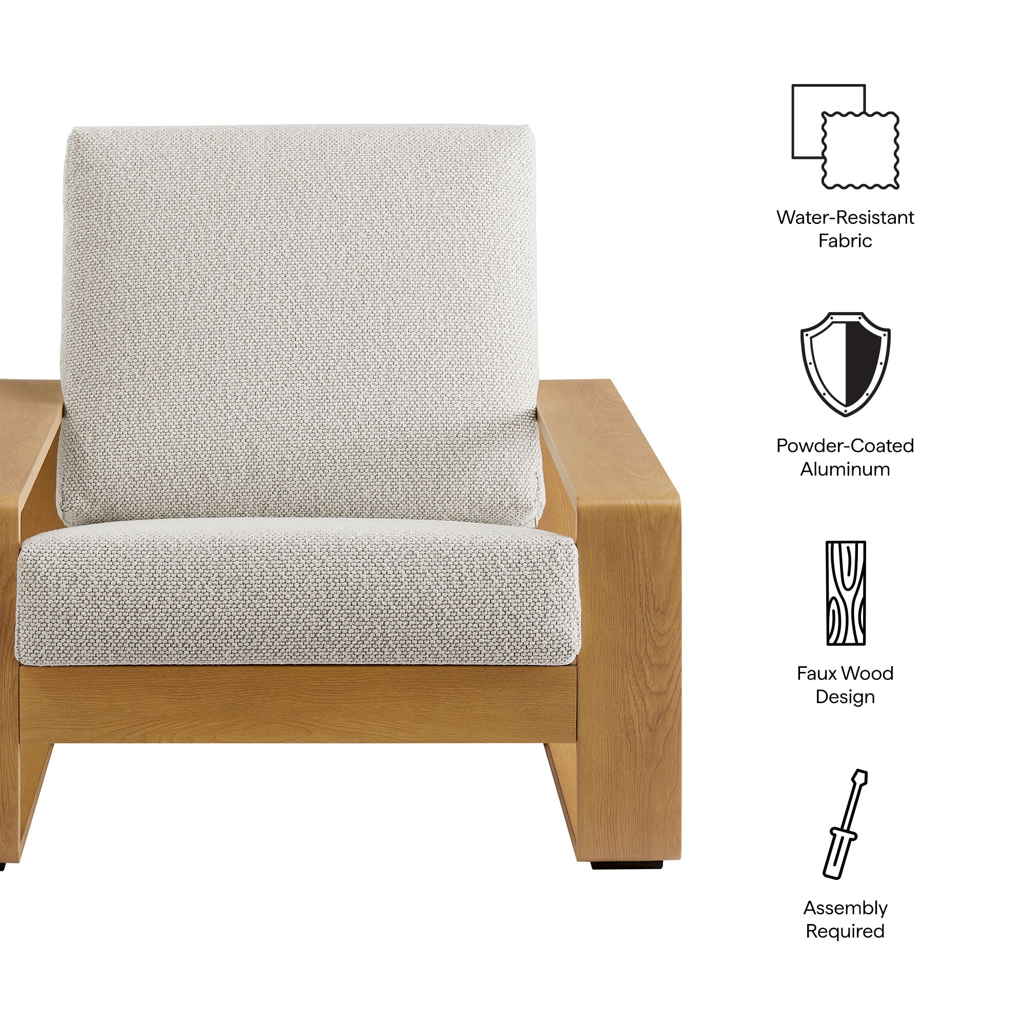 Lirienne Outdoor Patio Aluminum Faux Wood Armchair - Ivory Natural