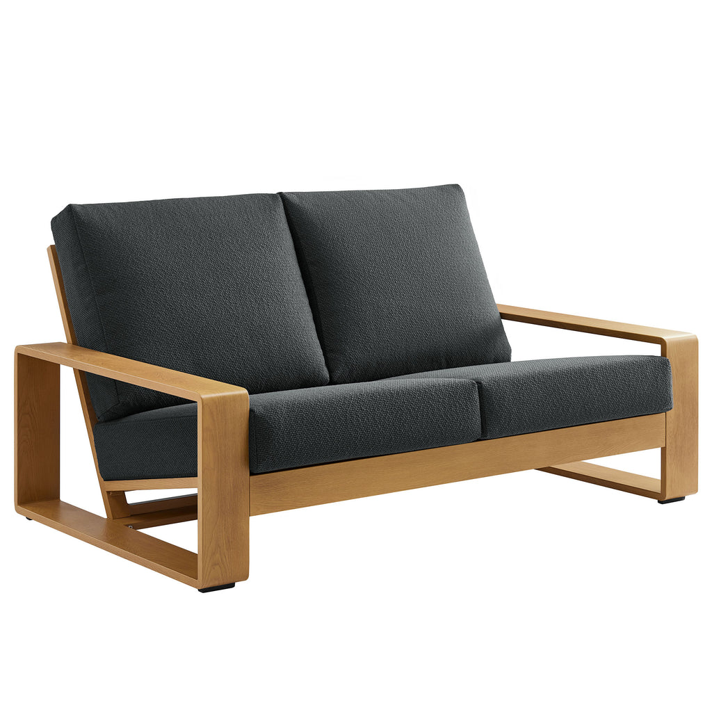 Lirienne Outdoor Patio Aluminum Faux Wood Loveseat - Charcoal Natural