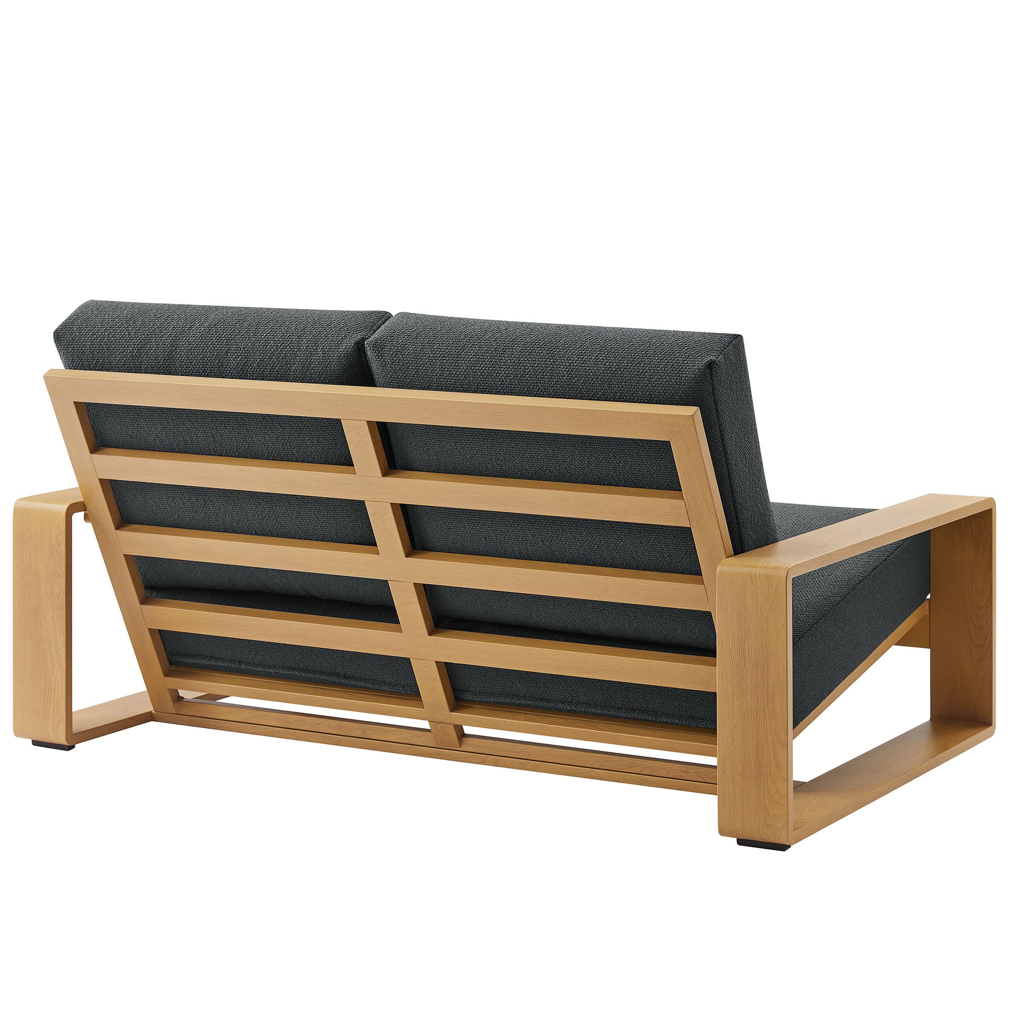 Lirienne 4-Piece Outdoor Patio Aluminum Faux Wood Furniture Set - Charcoal Natural (2 Armchairs, Loveseat, Coffee Table)