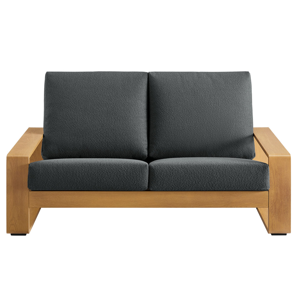 Lirienne Outdoor Patio Aluminum Faux Wood Loveseat - Charcoal Natural