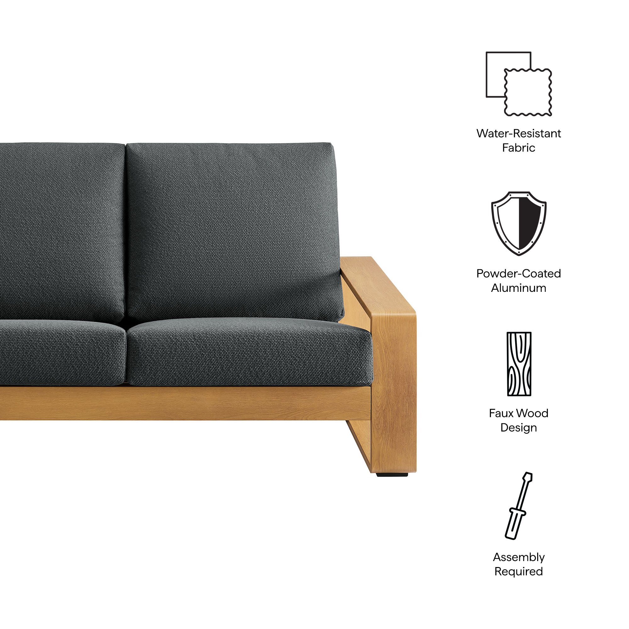 Lirienne Outdoor Patio Aluminum Faux Wood Loveseat - Charcoal Natural