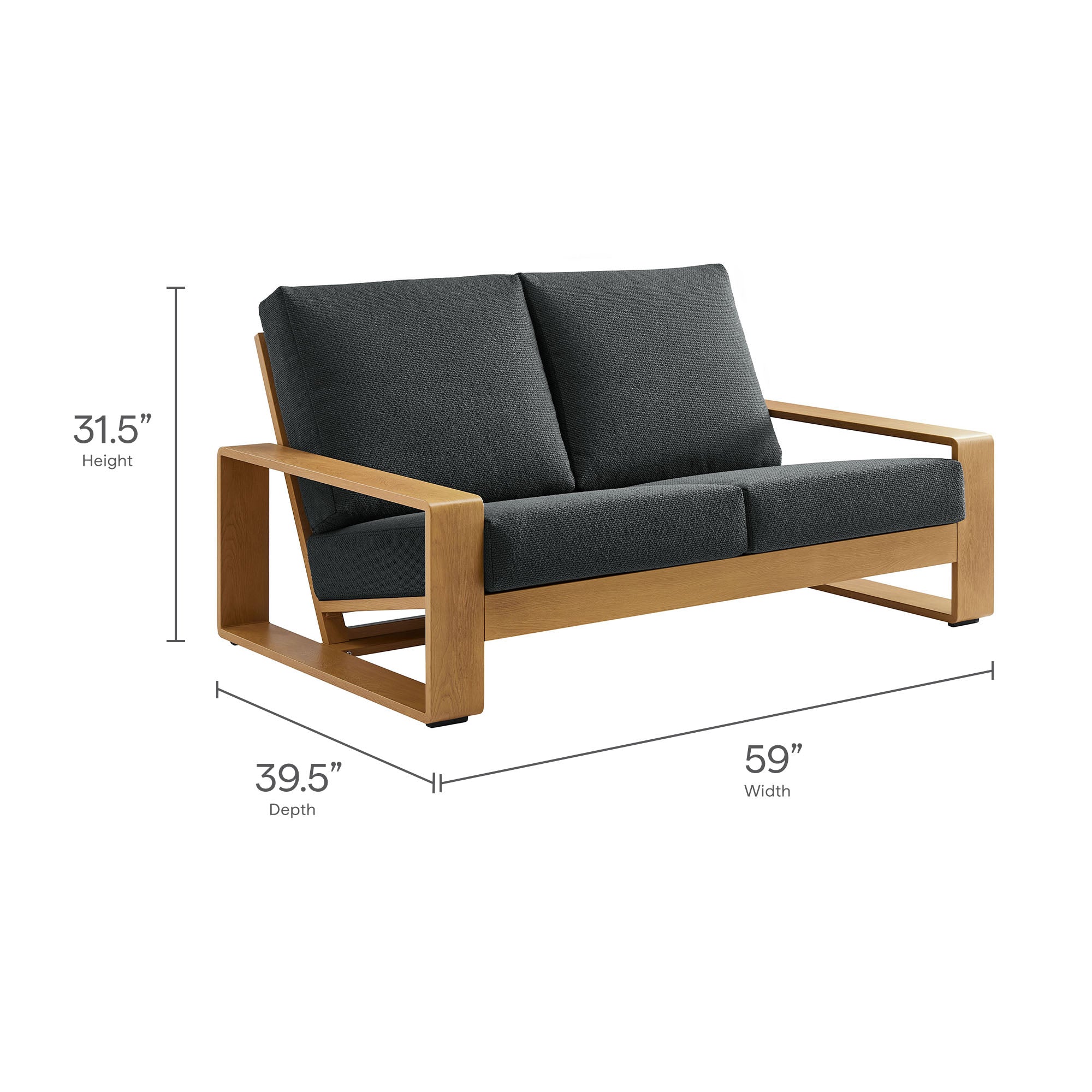 Lirienne 4-Piece Outdoor Patio Aluminum Faux Wood Furniture Set - Charcoal Natural (2 Armchairs, Loveseat, Coffee Table)