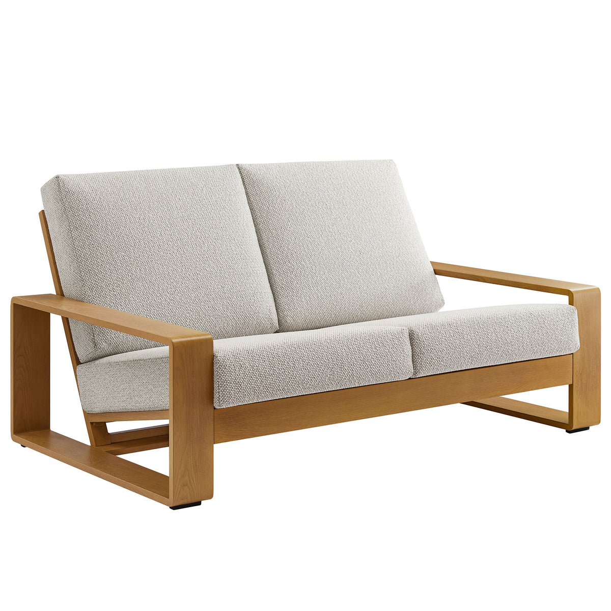 Lirienne Outdoor Patio Aluminum Faux Wood Loveseat - Ivory Natural