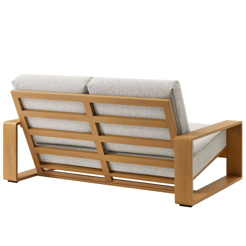 Lirienne 4-Piece Outdoor Patio Aluminum Faux Wood Furniture Set - Ivory Natural (2 Armchairs, Loveseat, Coffee Table)