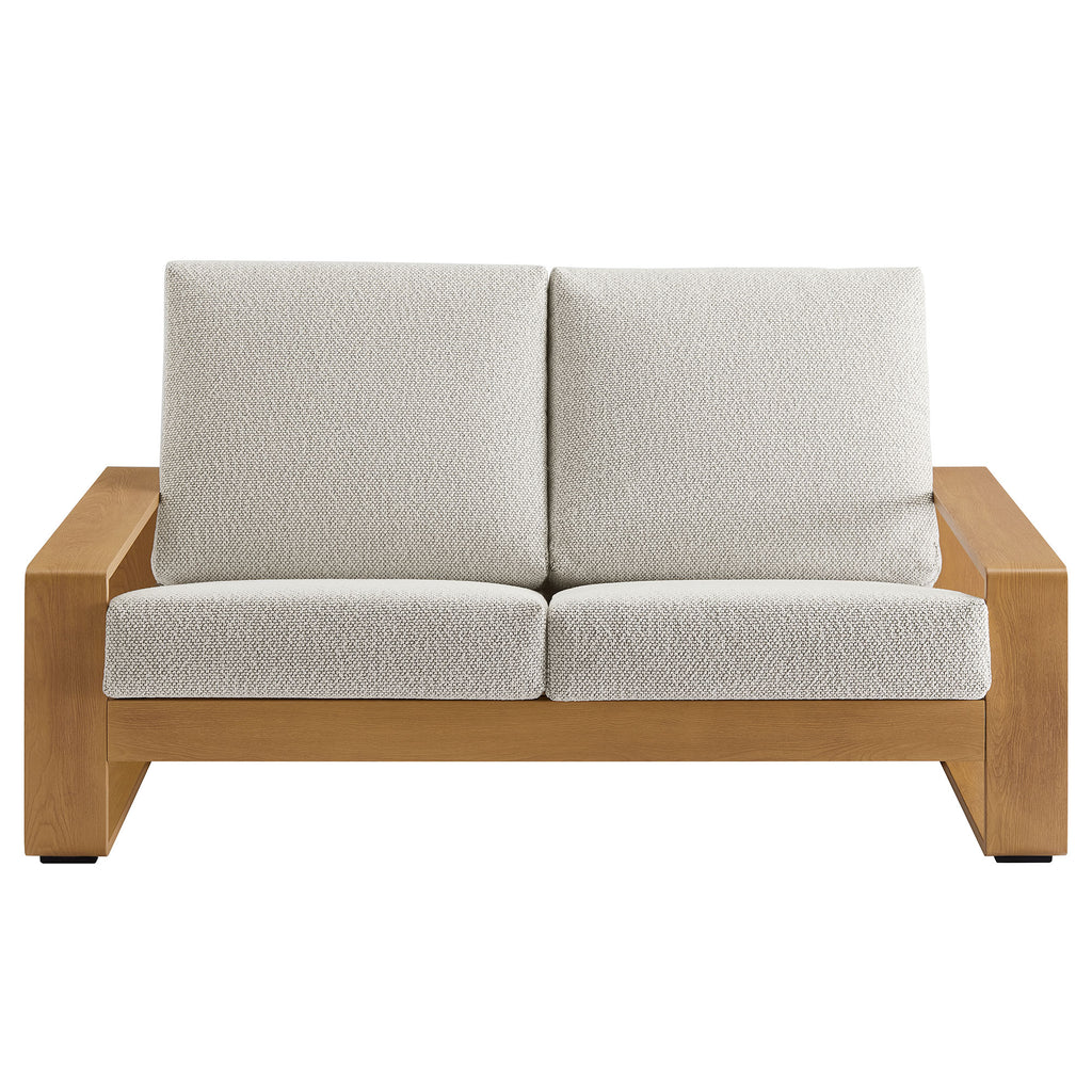 Lirienne Outdoor Patio Aluminum Faux Wood Loveseat - Ivory Natural