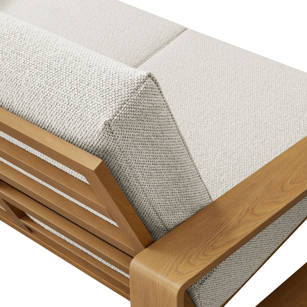 Lirienne Outdoor Patio Aluminum Faux Wood Loveseat - Ivory Natural