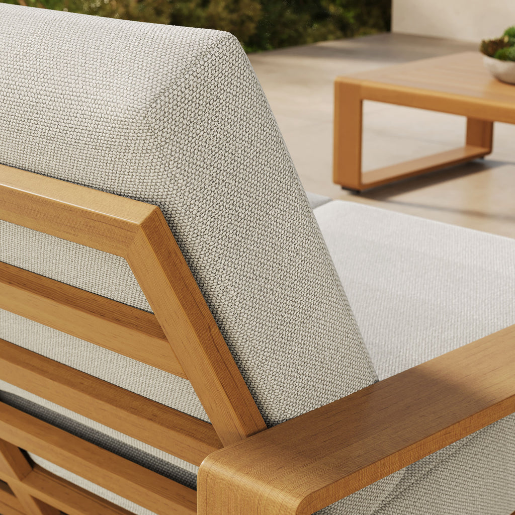 Lirienne Outdoor Patio Aluminum Faux Wood Loveseat - Ivory Natural