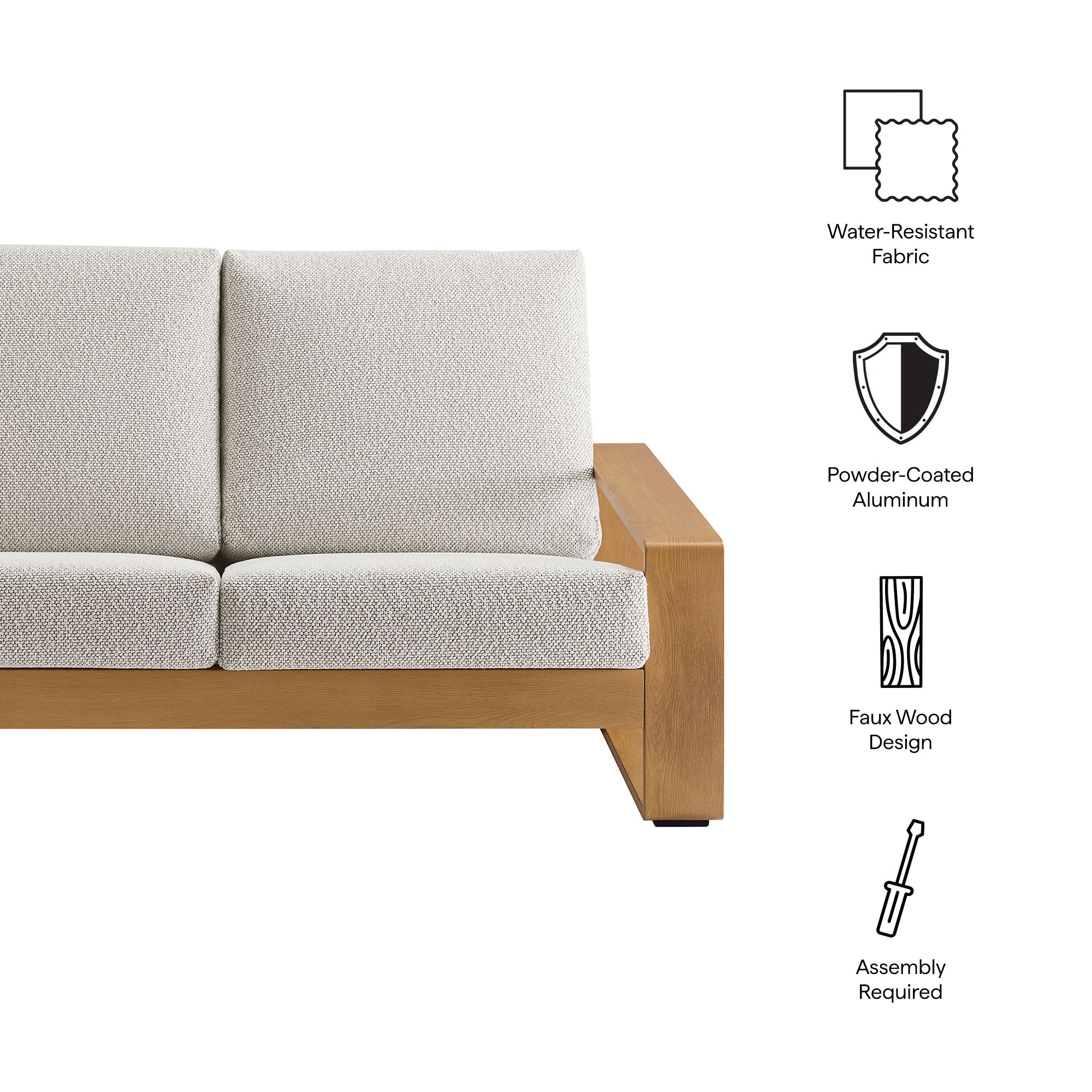 Lirienne Outdoor Patio Aluminum Faux Wood Loveseat - Ivory Natural