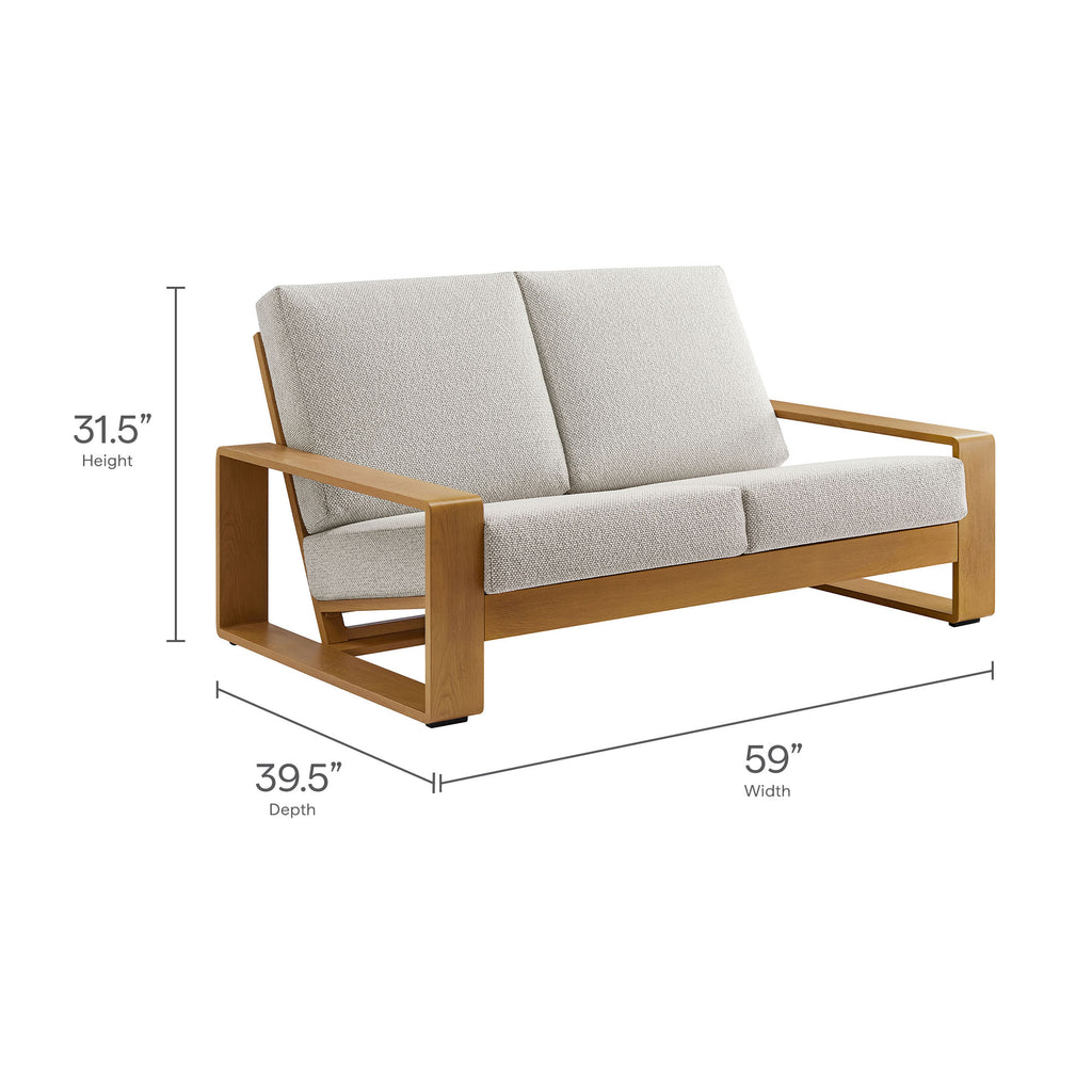 Lirienne Outdoor Patio Aluminum Faux Wood Loveseat - Ivory Natural