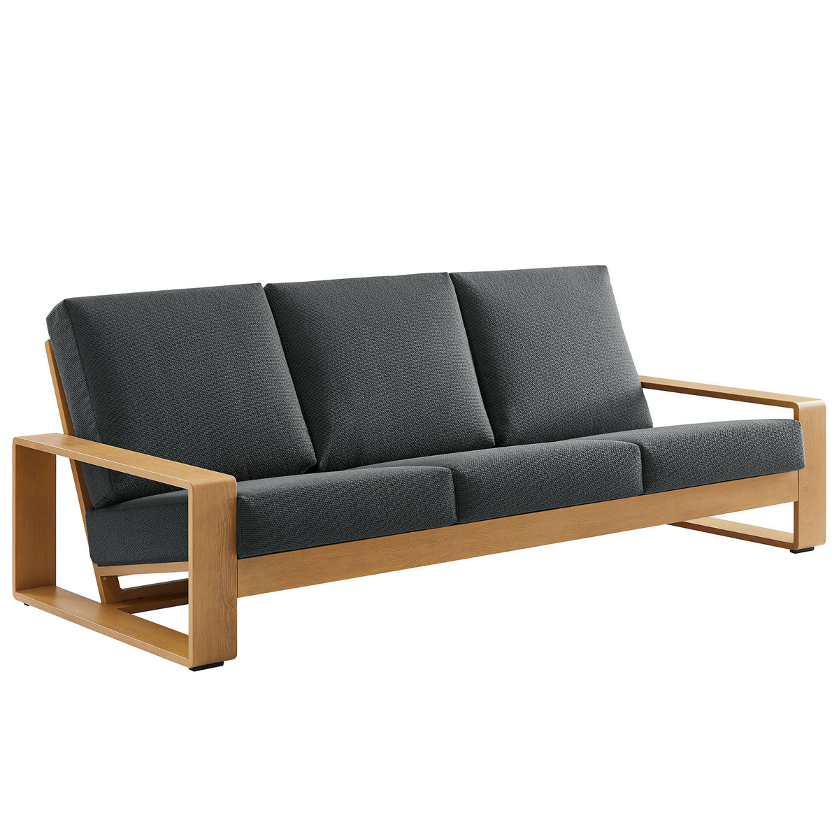 Lirienne Outdoor Patio Aluminum Faux Wood Sofa - Charcoal Natural