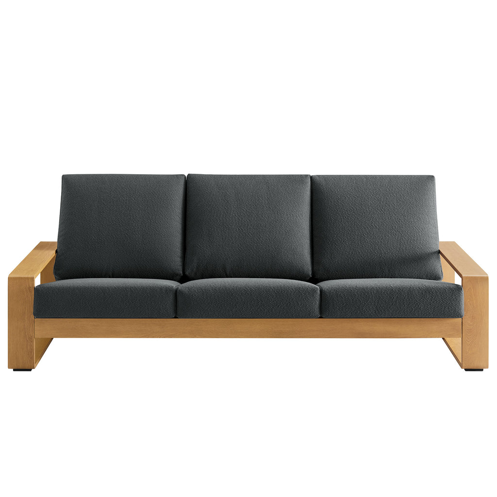 Lirienne Outdoor Patio Aluminum Faux Wood Sofa - Charcoal Natural