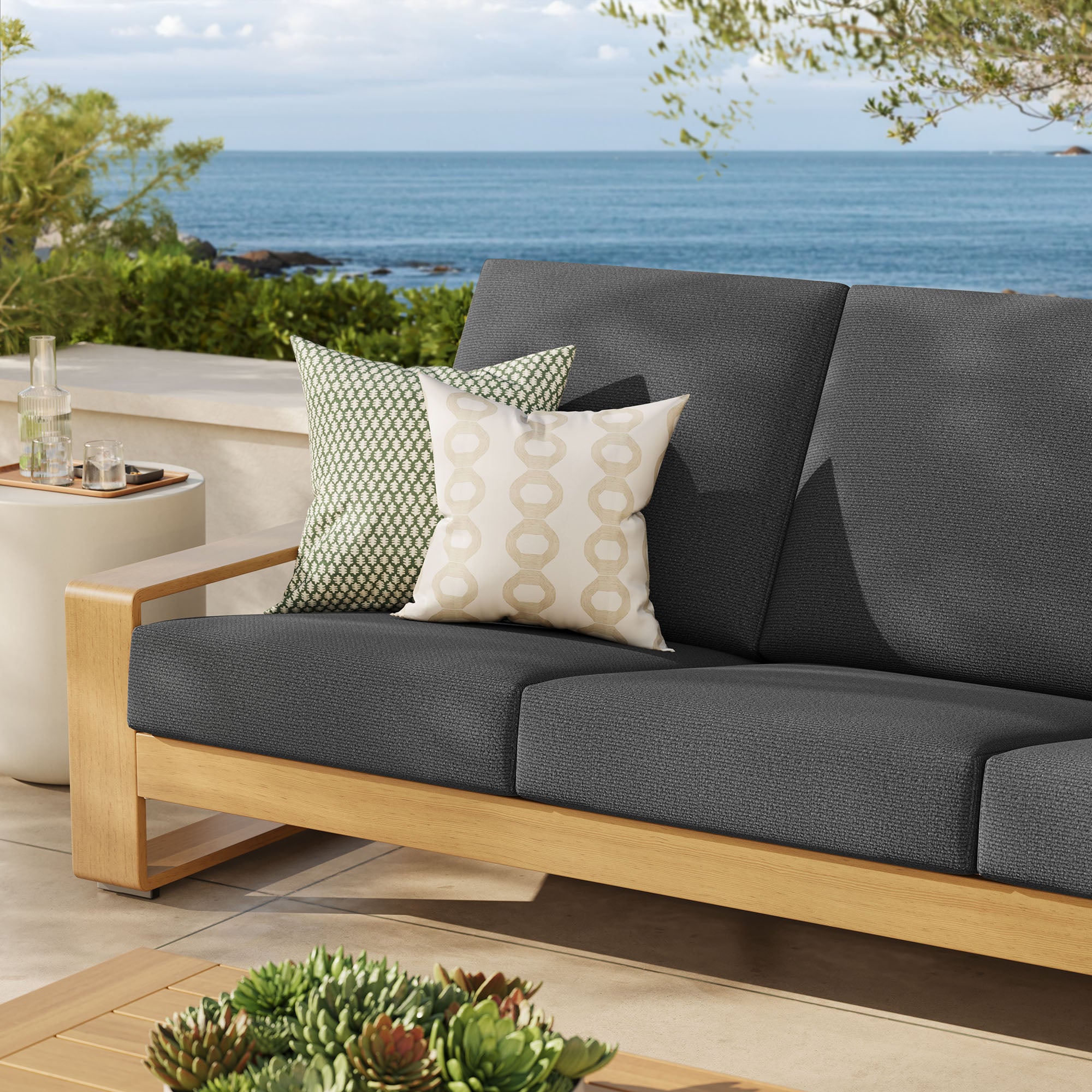 Lirienne Outdoor Patio Aluminum Faux Wood Sofa - Charcoal Natural