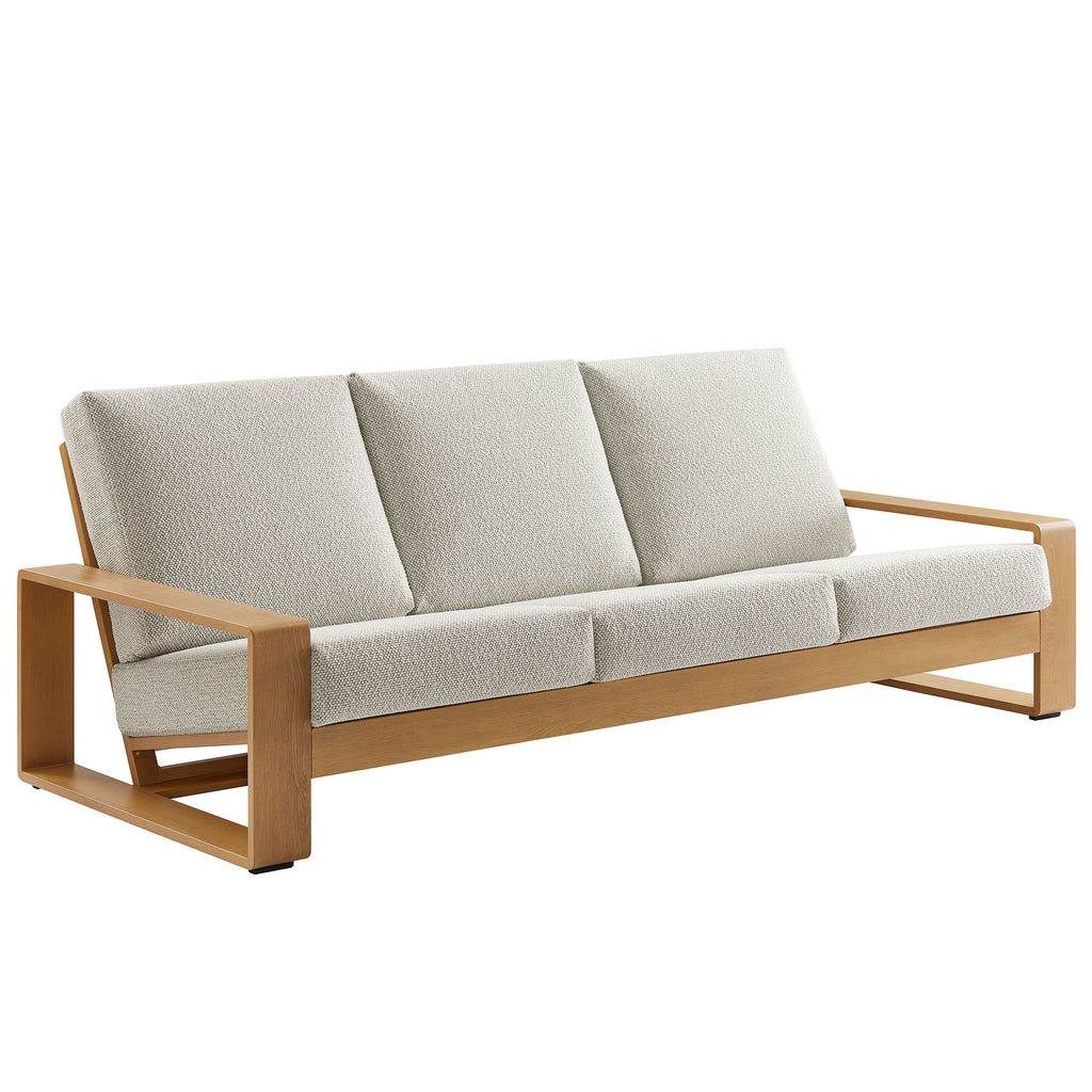 Lirienne Outdoor Patio Aluminum Faux Wood Sofa - Ivory Natural