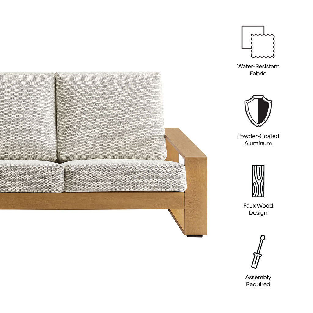 Lirienne Outdoor Patio Aluminum Faux Wood Sofa - Ivory Natural