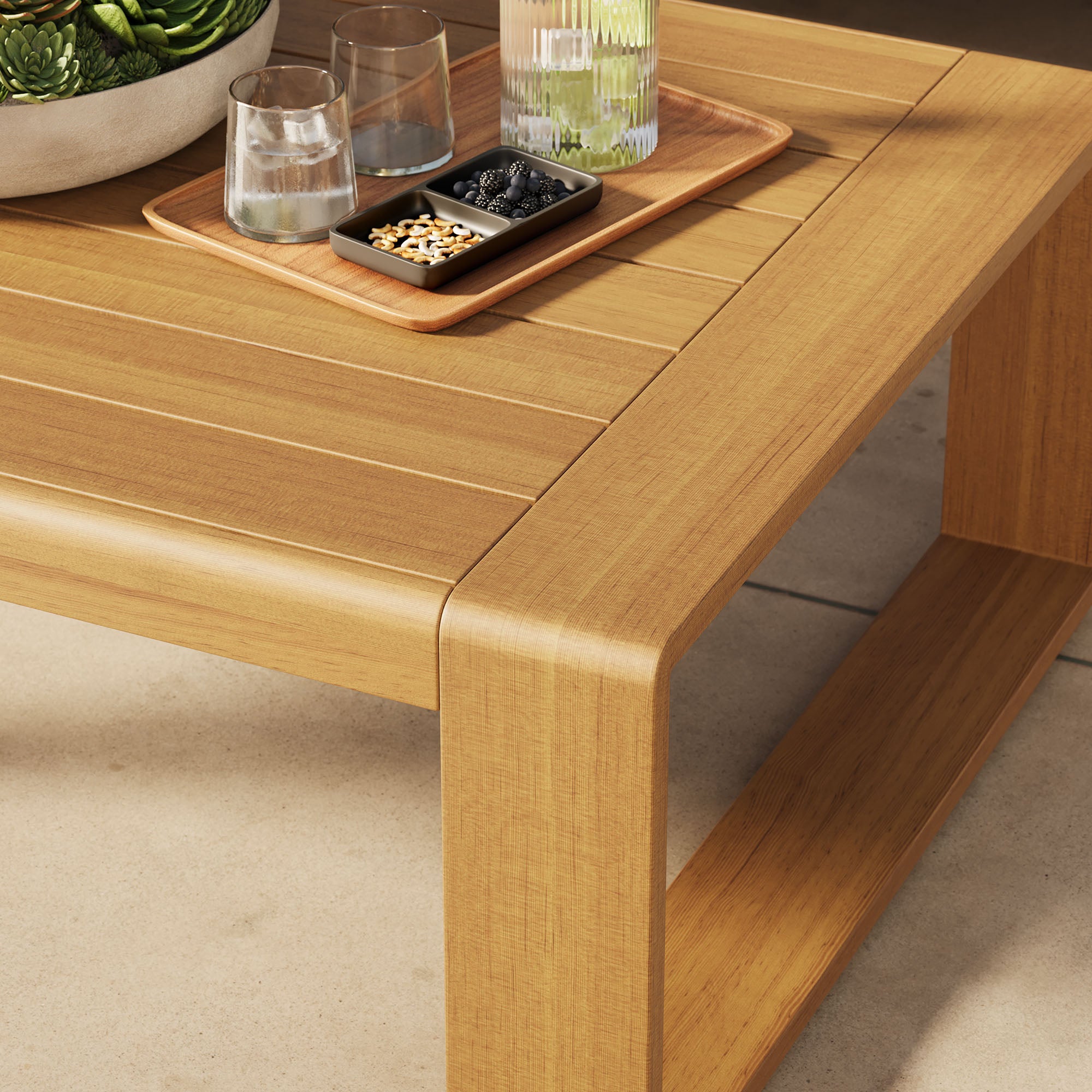 Lirienne Outdoor Patio Aluminum Faux Wood Coffee Table - Natural