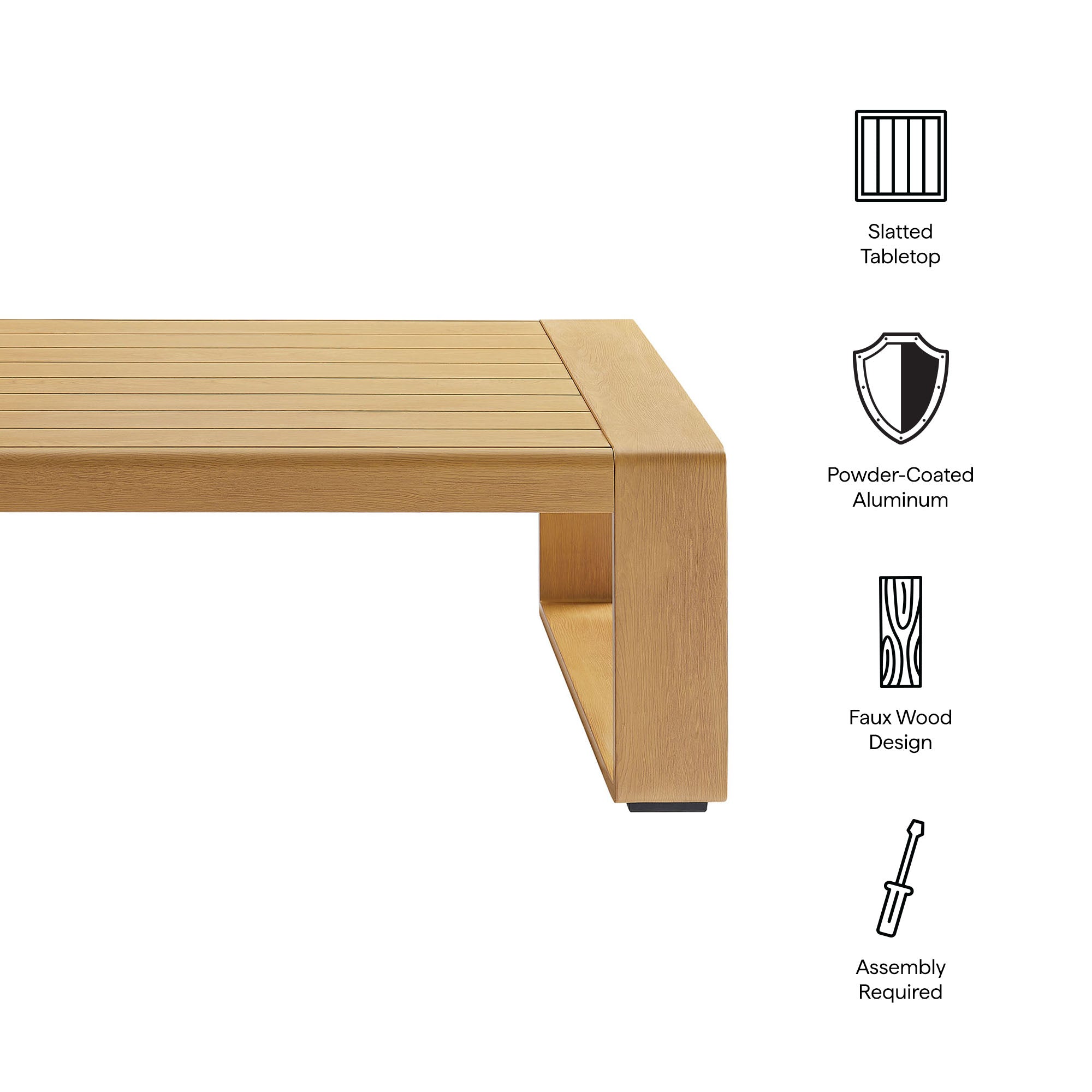 Lirienne Outdoor Patio Aluminum Faux Wood Coffee Table - Natural