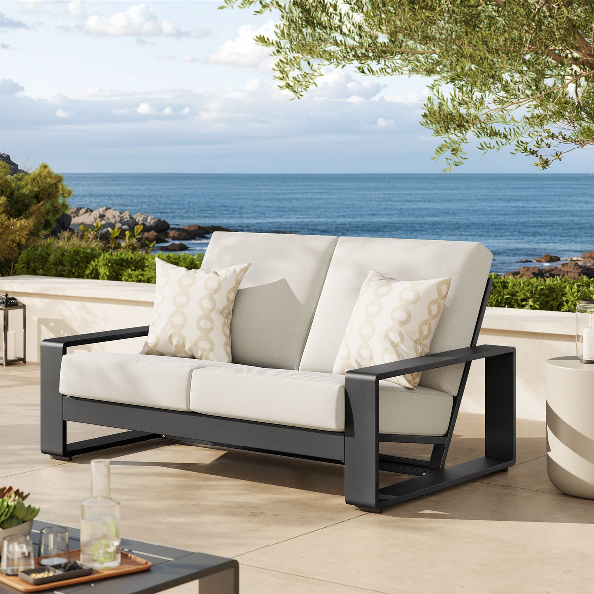 Lirienne Outdoor Patio Aluminum Loveseat - Cream Gray