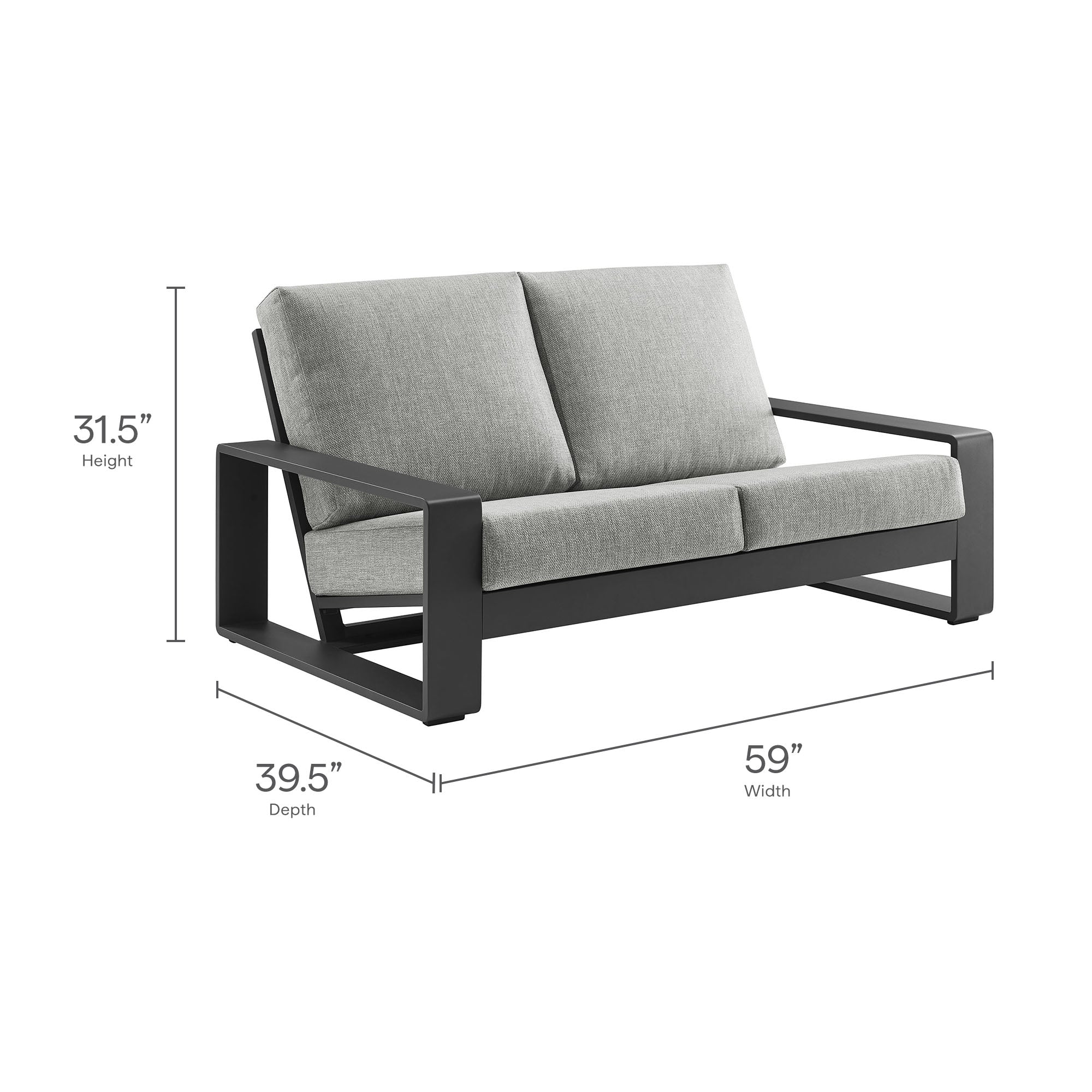 Lirienne 4-Piece Outdoor Patio Aluminum Furniture Set - Light Gray (2 Armchairs, Loveseat, Coffee Table)