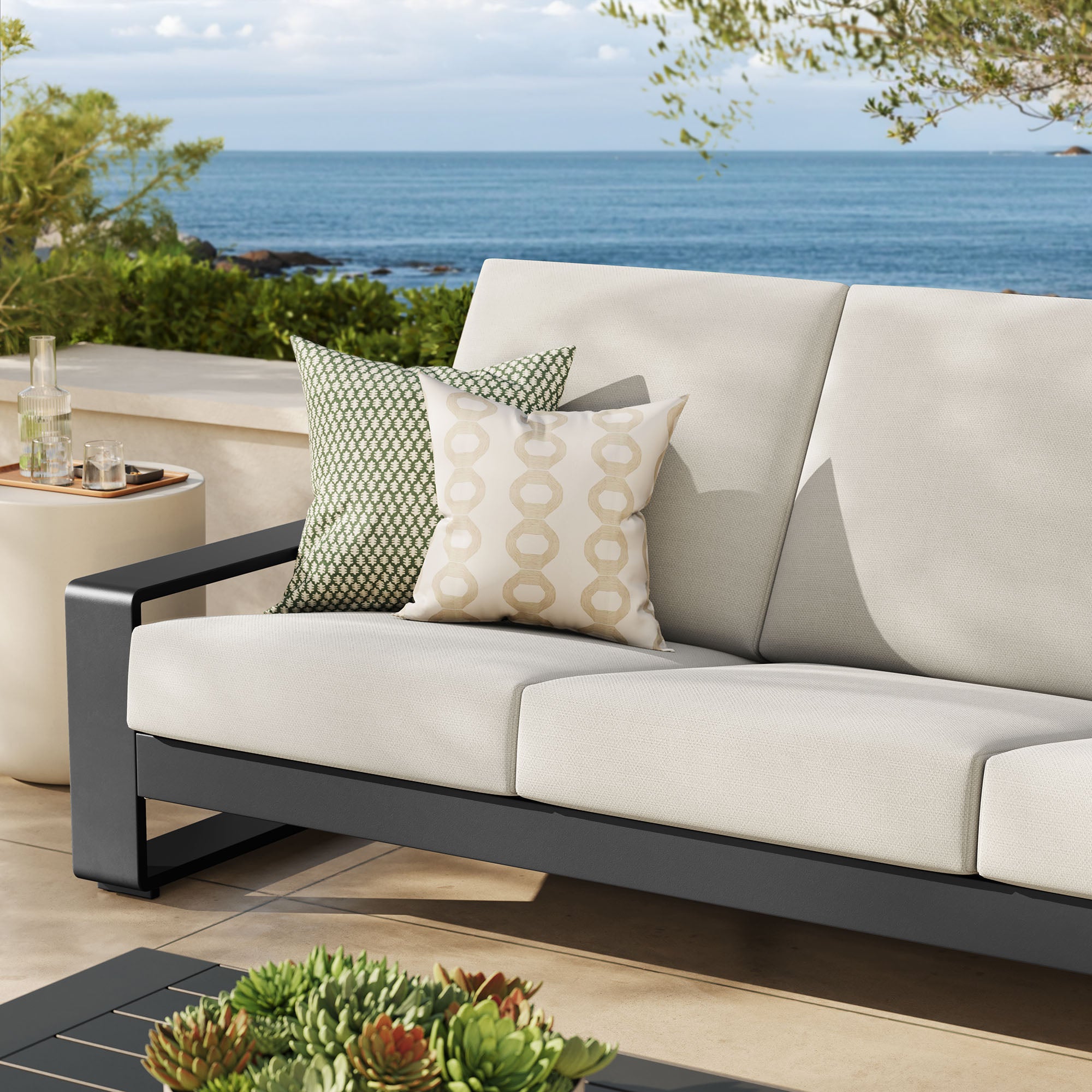 Lirienne Outdoor Patio Aluminum Sofa - Cream Gray