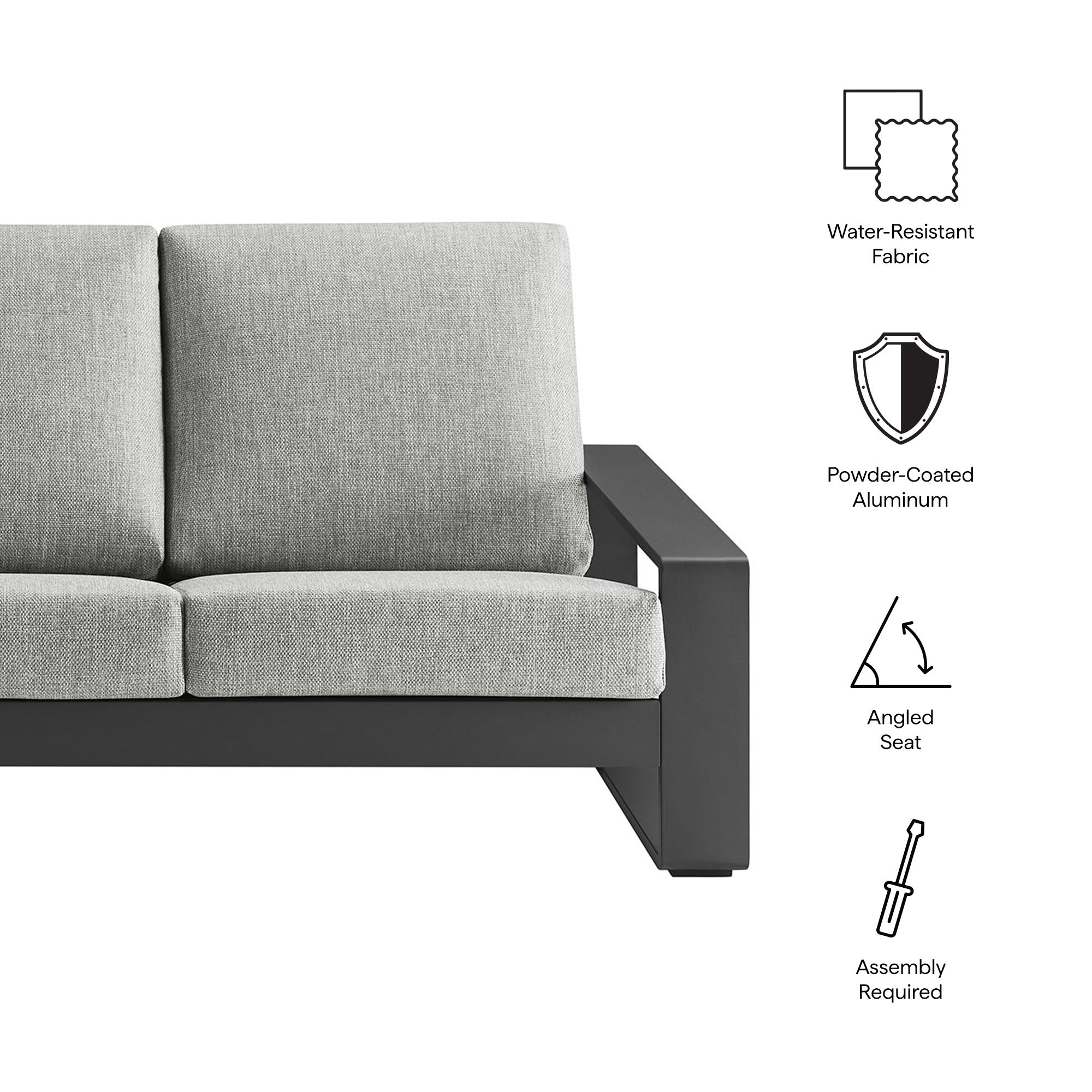 Lirienne Outdoor Patio Aluminum Sofa - Light Gray Gray