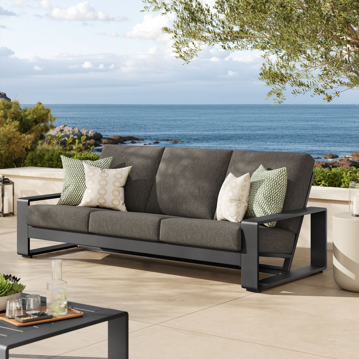 Lirienne Outdoor Patio Aluminum Sofa - Smoke Gray