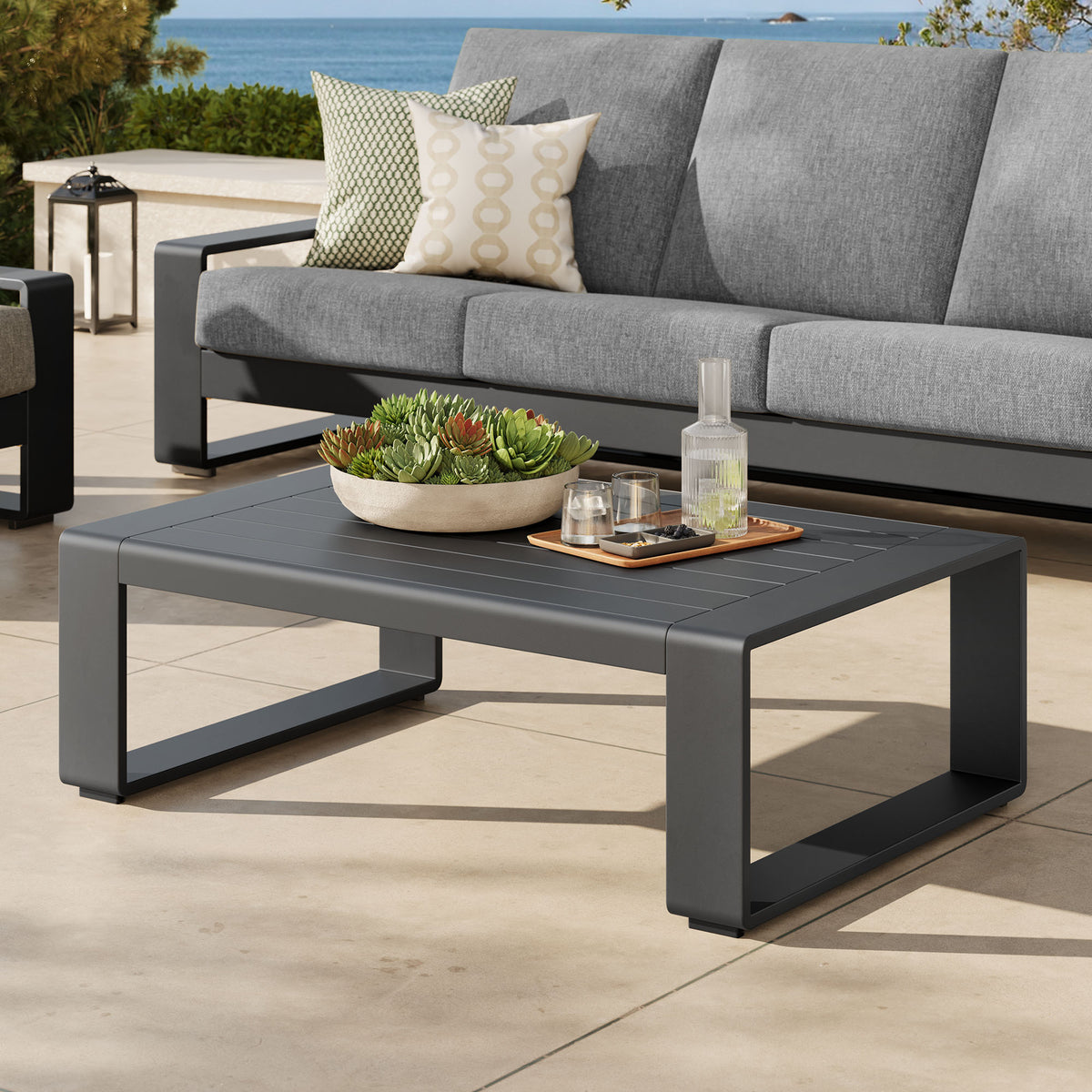 Lirienne Outdoor Patio Aluminum Coffee Table - Gray