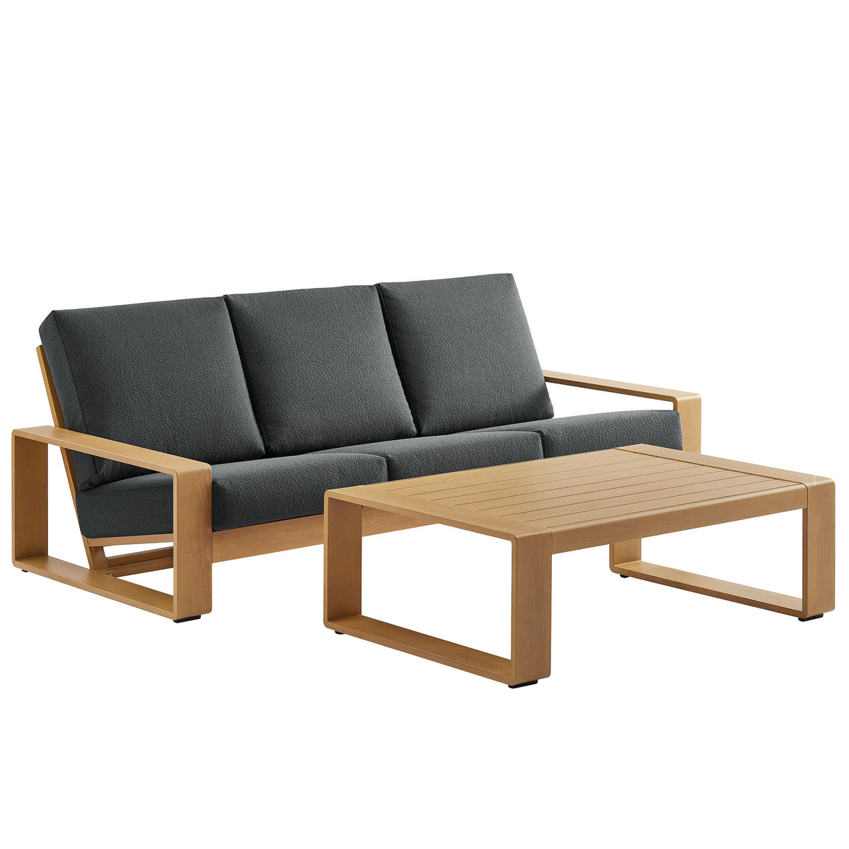 Lirienne 2-Piece Outdoor Patio Aluminum Faux Wood Furniture Set - Charcoal Natural
