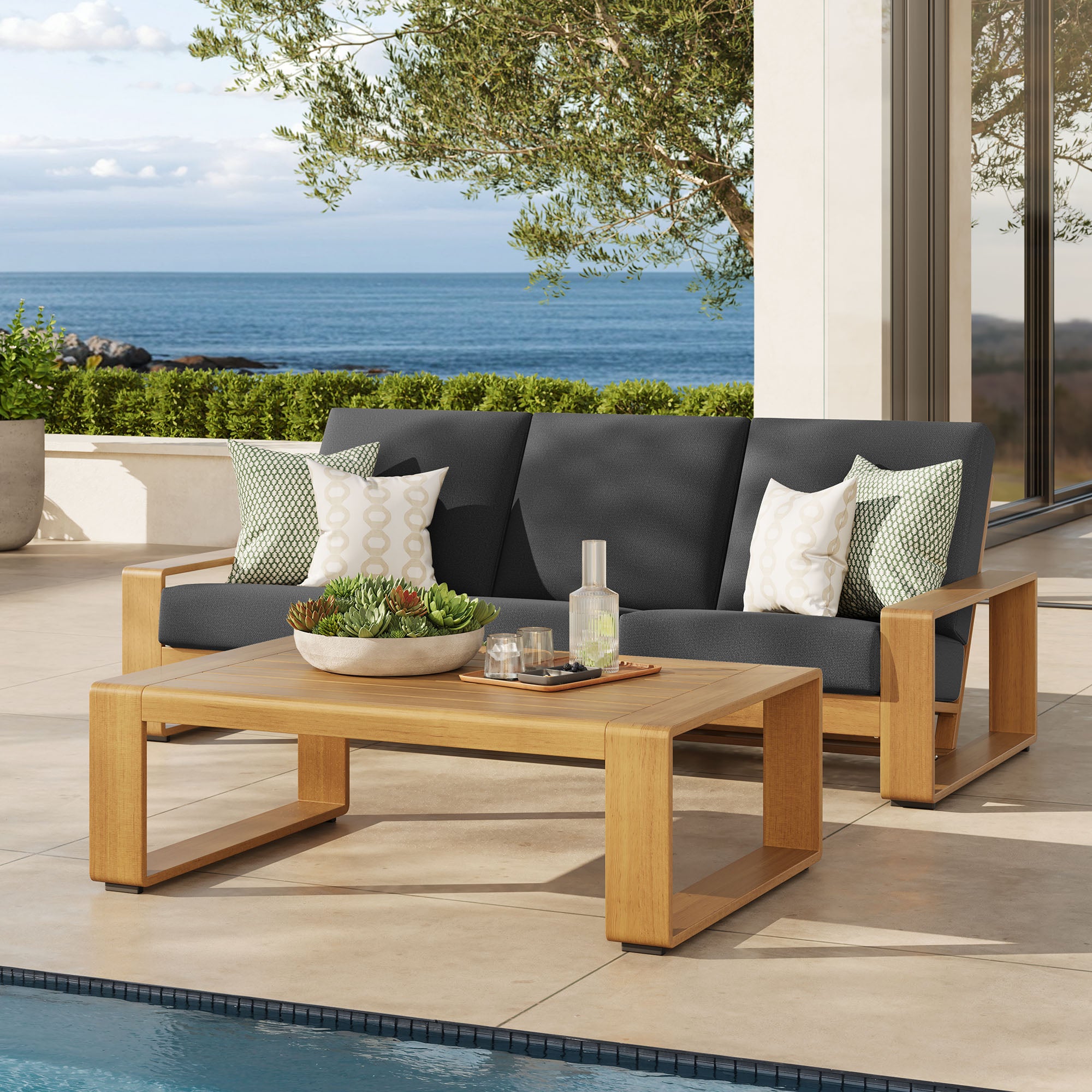 Lirienne 2-Piece Outdoor Patio Aluminum Faux Wood Furniture Set - Charcoal Natural