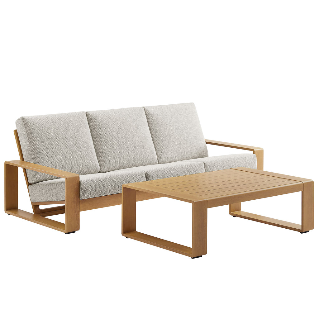 Lirienne 2-Piece Outdoor Patio Aluminum Faux Wood Furniture Set - Ivory Natural