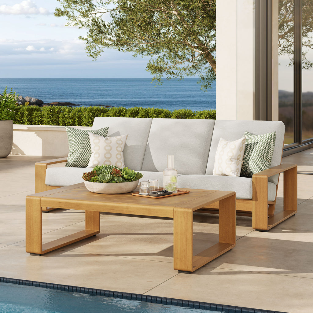 Lirienne 2-Piece Outdoor Patio Aluminum Faux Wood Furniture Set - Ivory Natural