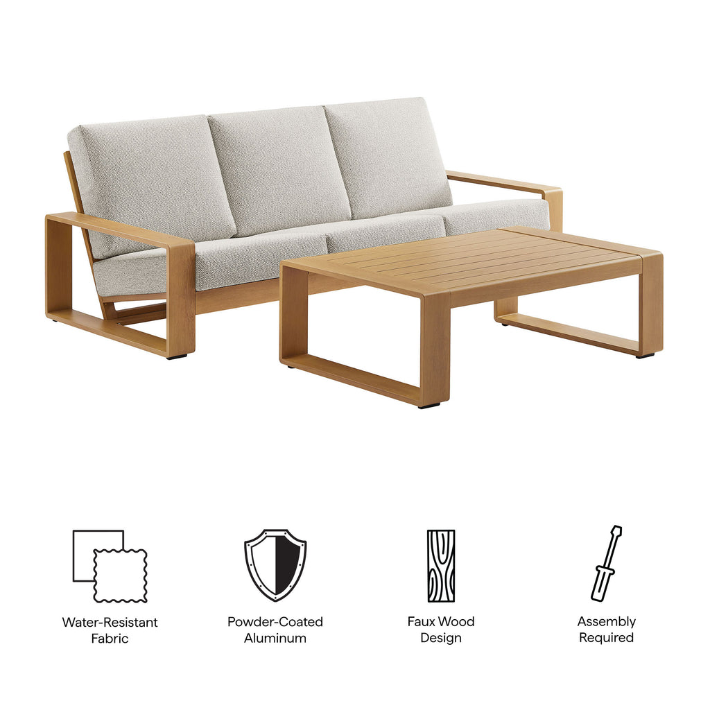 Lirienne 2-Piece Outdoor Patio Aluminum Faux Wood Furniture Set - Ivory Natural