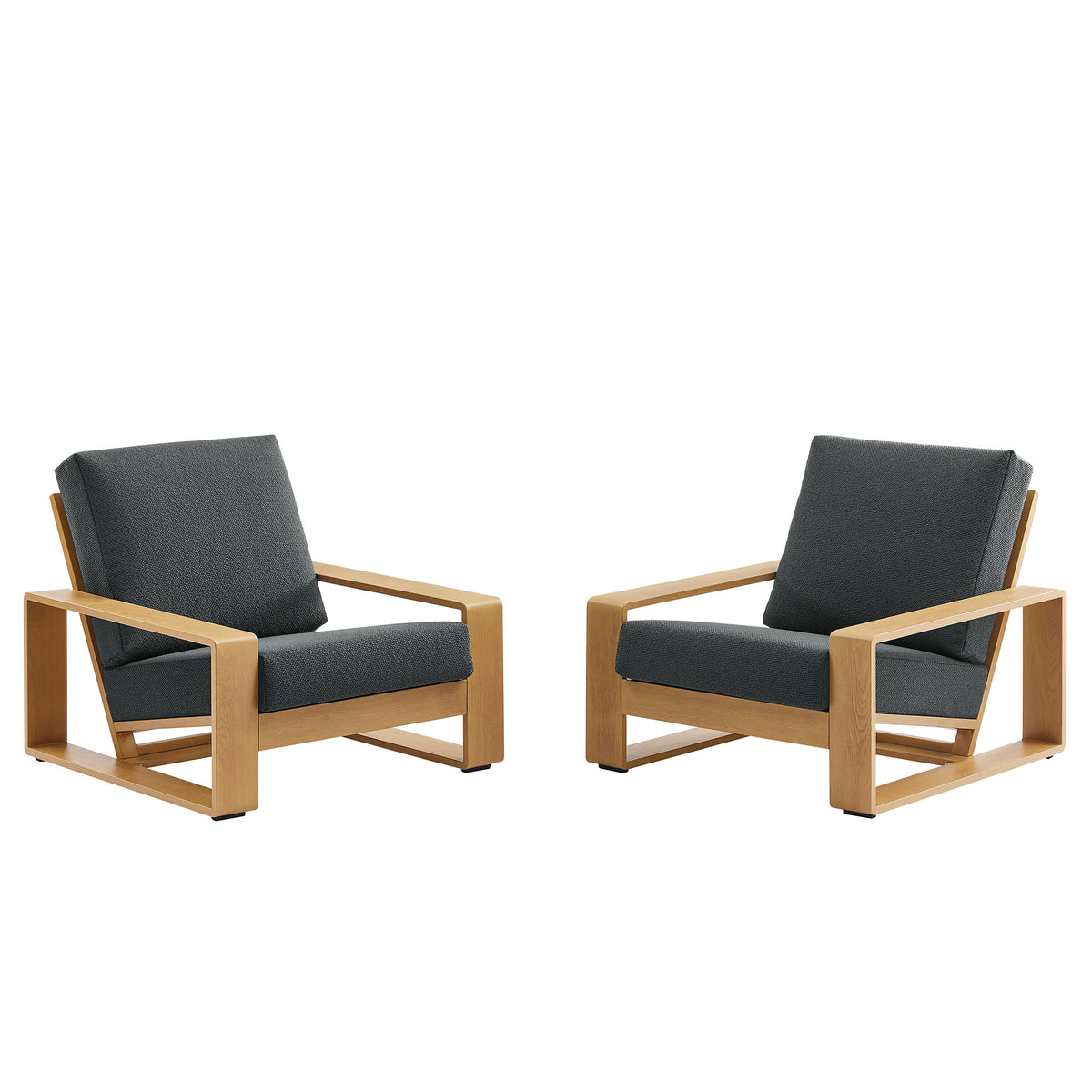 Lirienne Outdoor Patio Aluminum Faux Wood Armchairs Set of 2 - Charcoal Natural