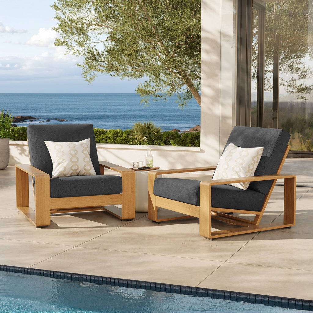 Lirienne Outdoor Patio Aluminum Faux Wood Armchairs Set of 2 - Charcoal Natural