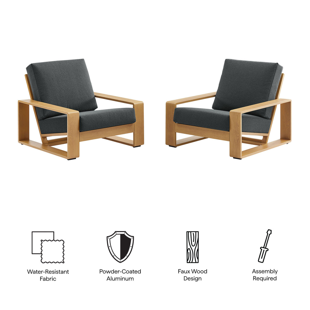 Lirienne Outdoor Patio Aluminum Faux Wood Armchairs Set of 2 - Charcoal Natural