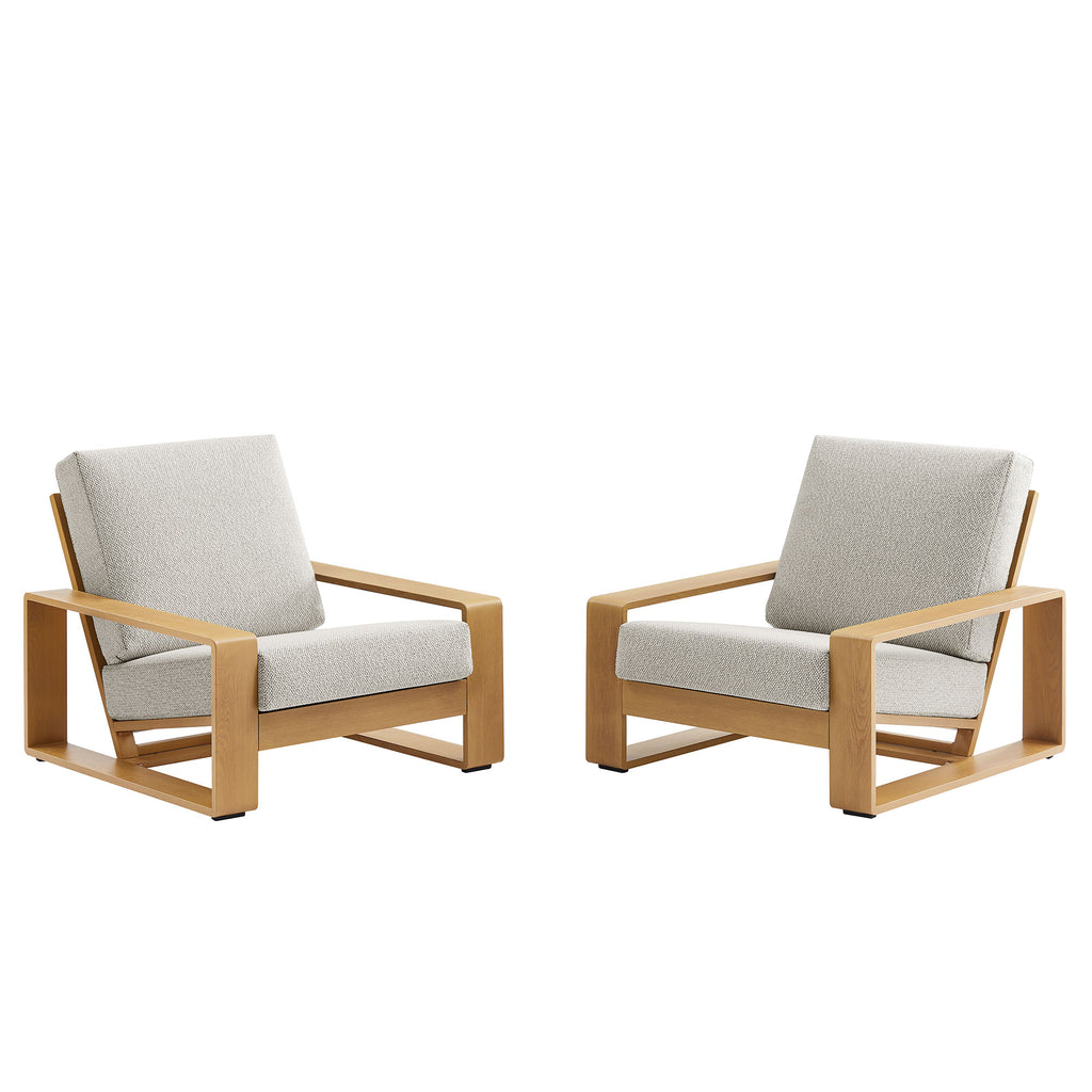 Lirienne Outdoor Patio Aluminum Faux Wood Armchairs Set of 2 - Ivory Natural