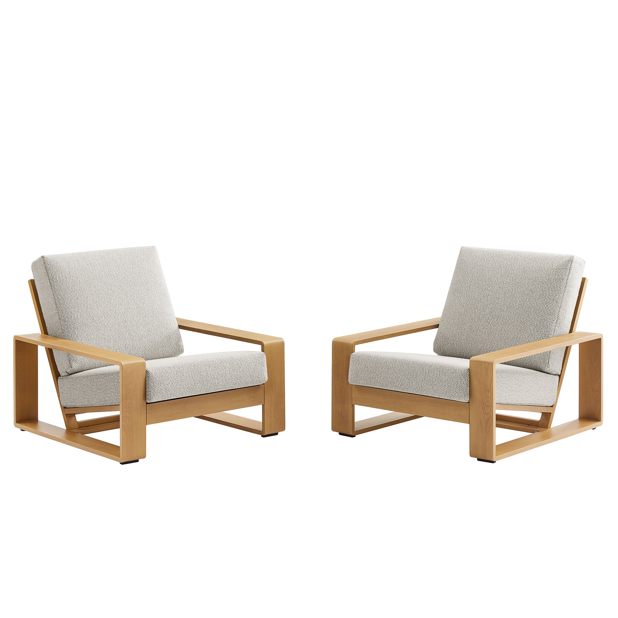 Lirienne Outdoor Patio Aluminum Faux Wood Armchairs Set of 2 - Ivory Natural