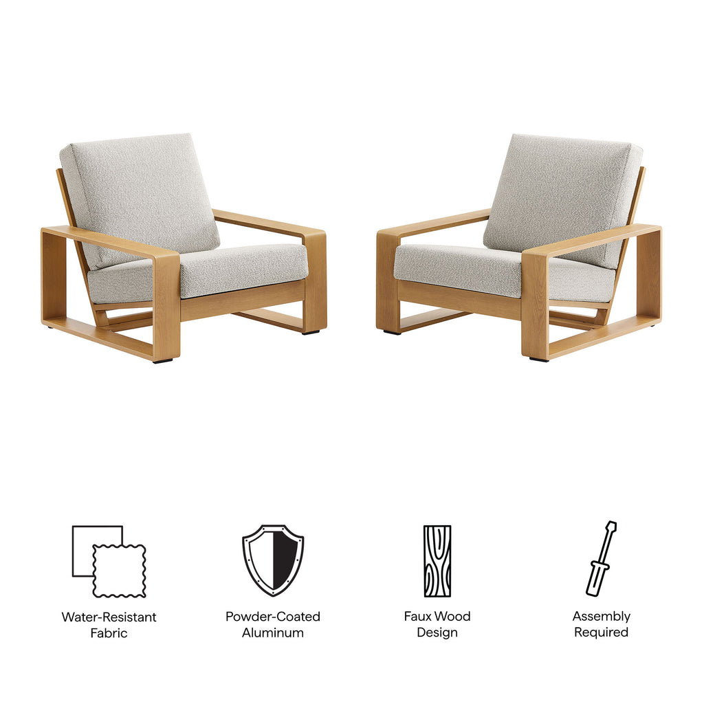 Lirienne Outdoor Patio Aluminum Faux Wood Armchairs Set of 2 - Ivory Natural