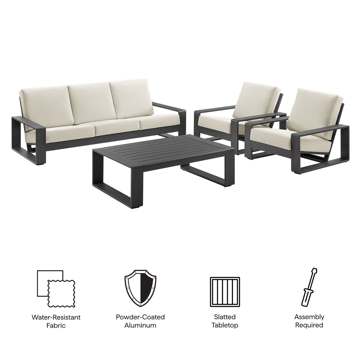 Lirienne 4-Piece Outdoor Patio Aluminum Furniture Set - Cream