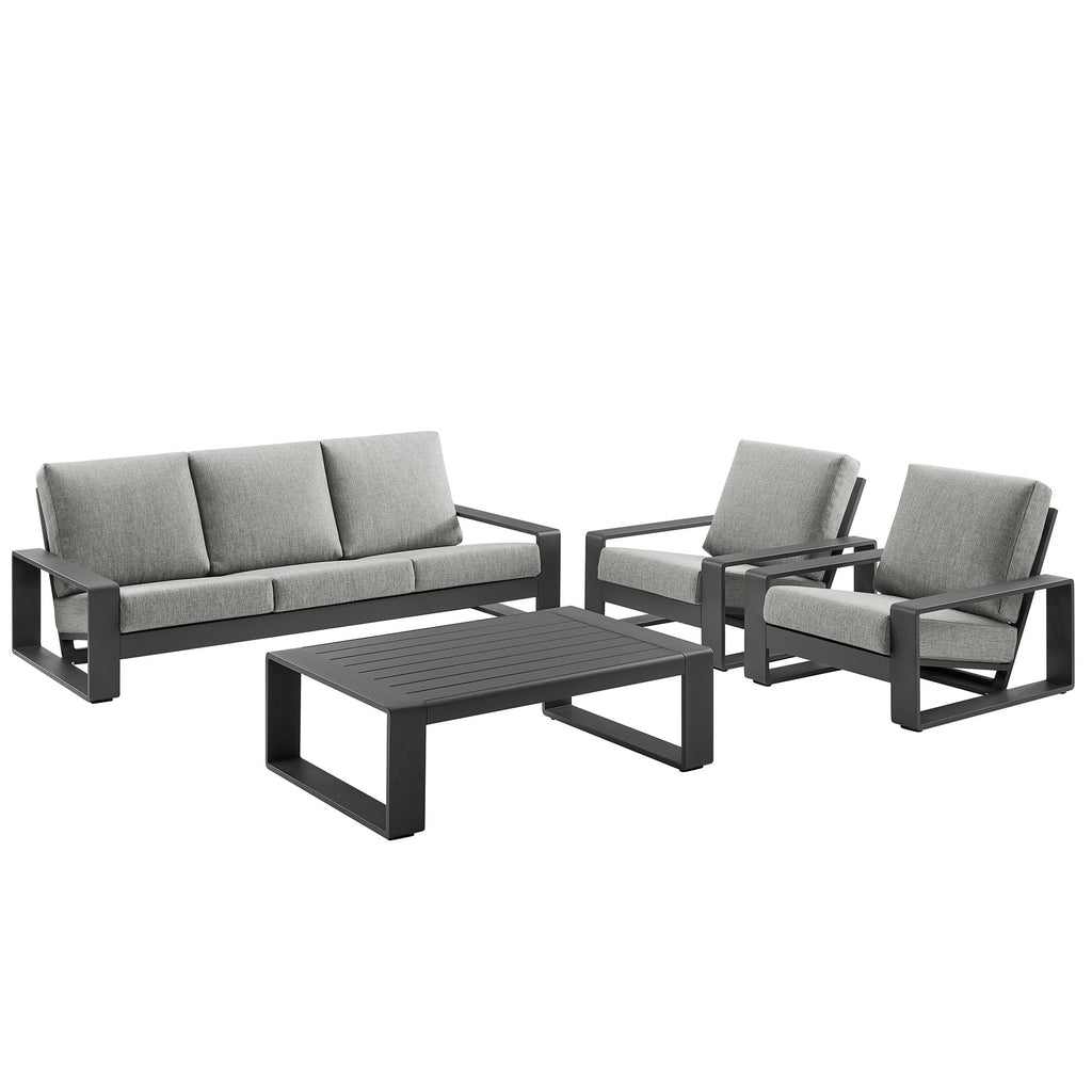Lirienne 4-Piece Outdoor Patio Aluminum Furniture Set - Light Gray (2 Armchairs, Sofa, Coffee Table)