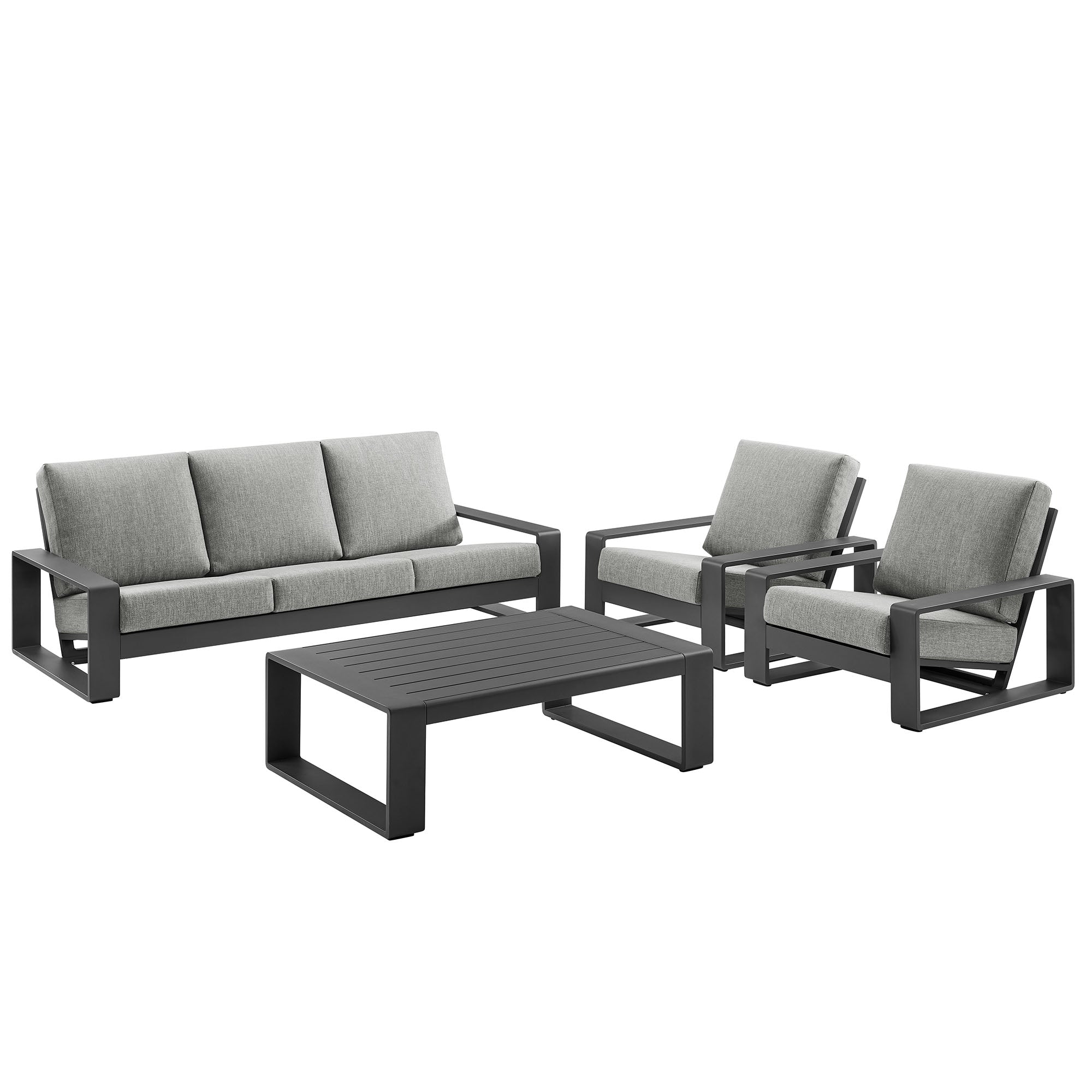 Lirienne 4-Piece Outdoor Patio Aluminum Furniture Set - Light Gray (2 Armchairs, Sofa, Coffee Table)