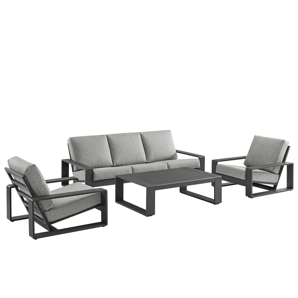 Lirienne 4-Piece Outdoor Patio Aluminum Furniture Set - Light Gray (2 Armchairs, Sofa, Coffee Table)