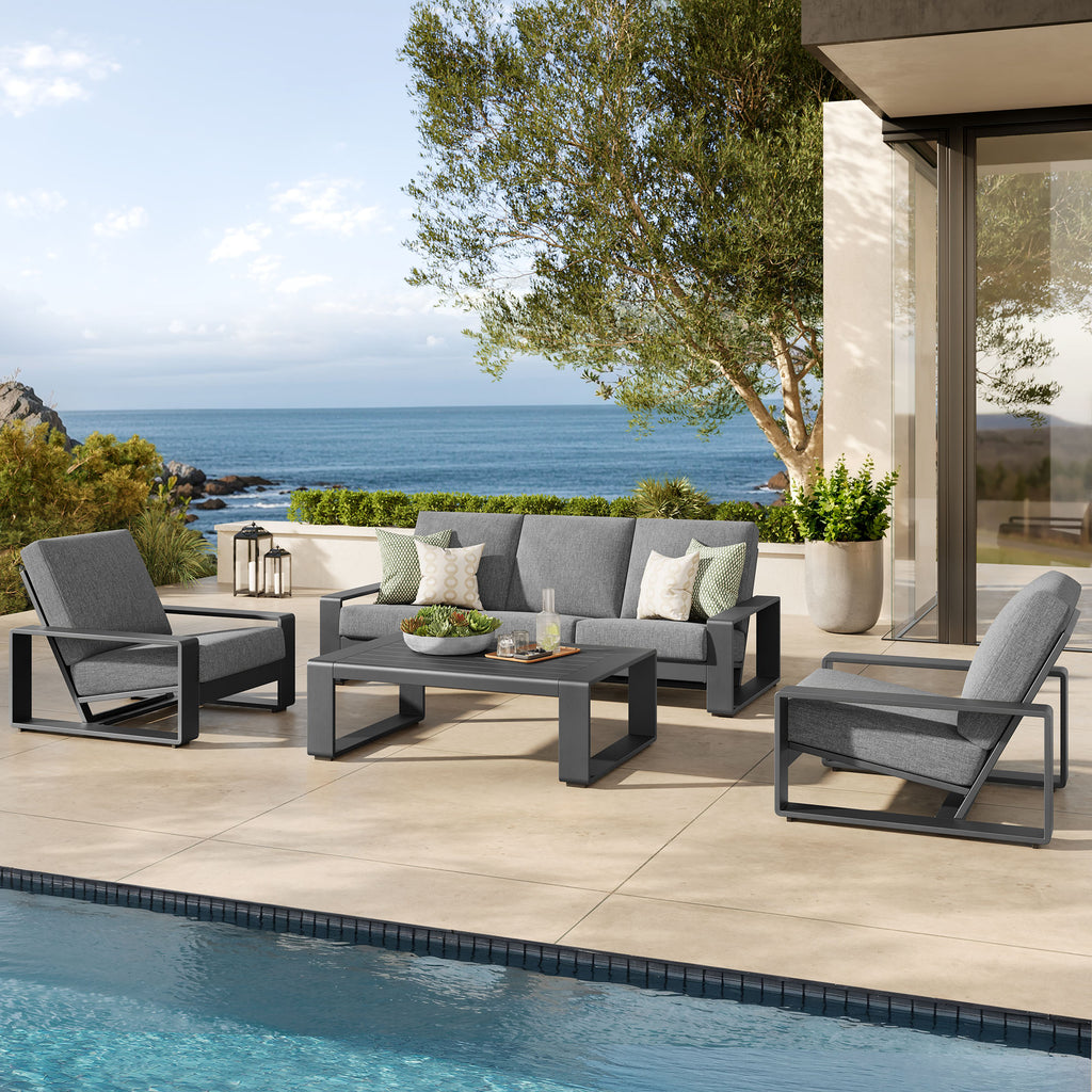 Lirienne 4-Piece Outdoor Patio Aluminum Furniture Set - Light Gray (2 Armchairs, Sofa, Coffee Table)